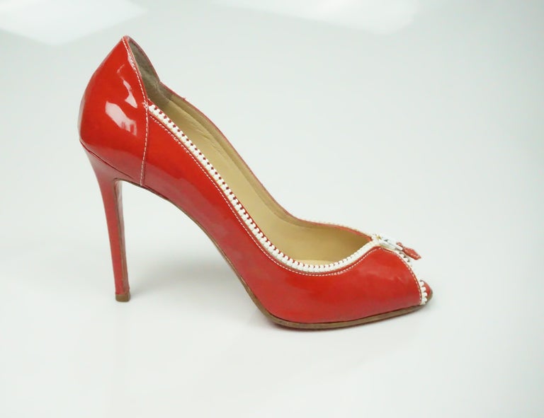 Christian Louboutin Red Patten Zipper Detail Heel - 40 For Sale at ...