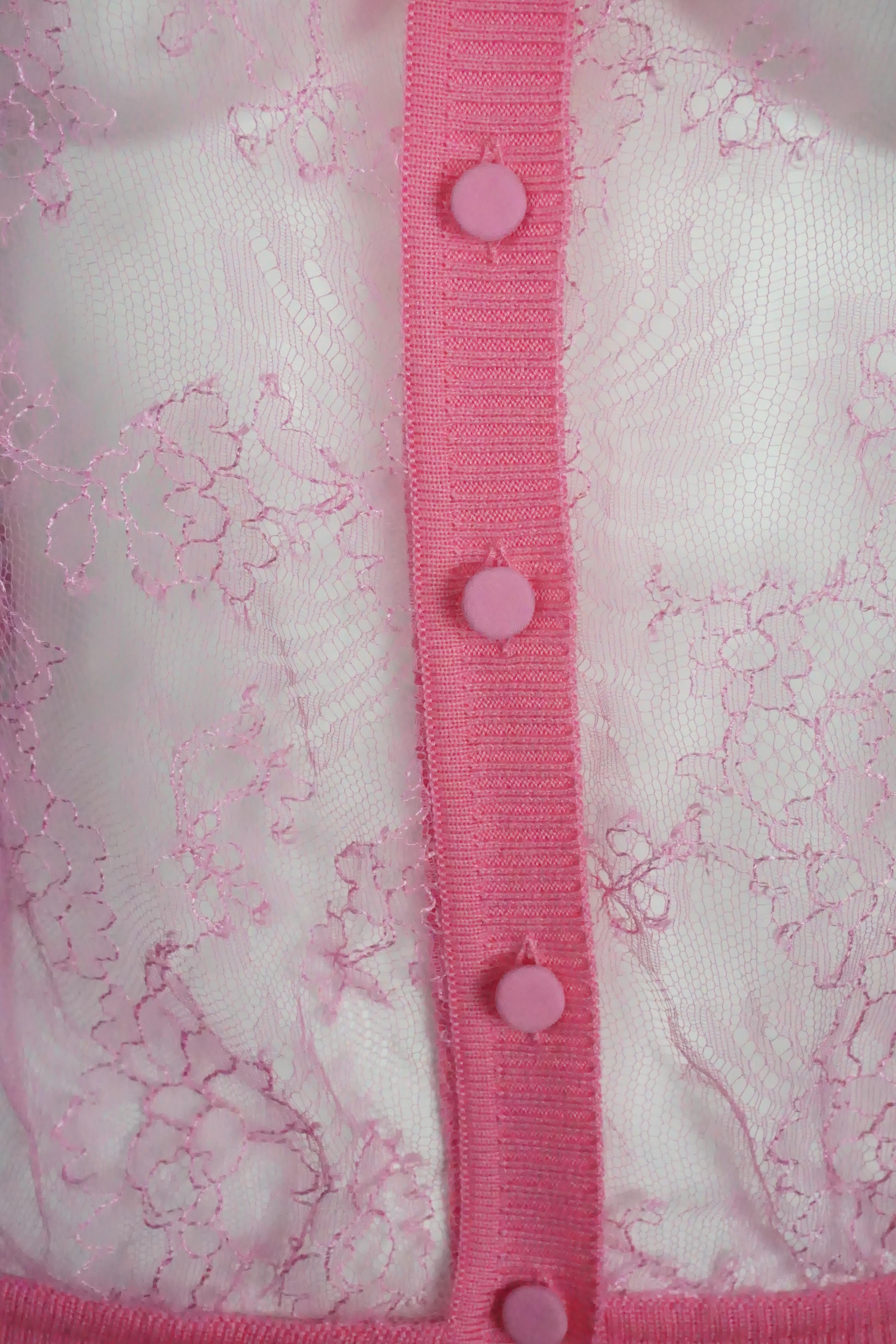 Valentino Neon Pink Lace Sheer w/ Cotton Trim Cardigan - Small 1
