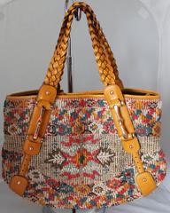 Gucci Multi Color Raised Needle Point Bag with Mustard Leather Trim