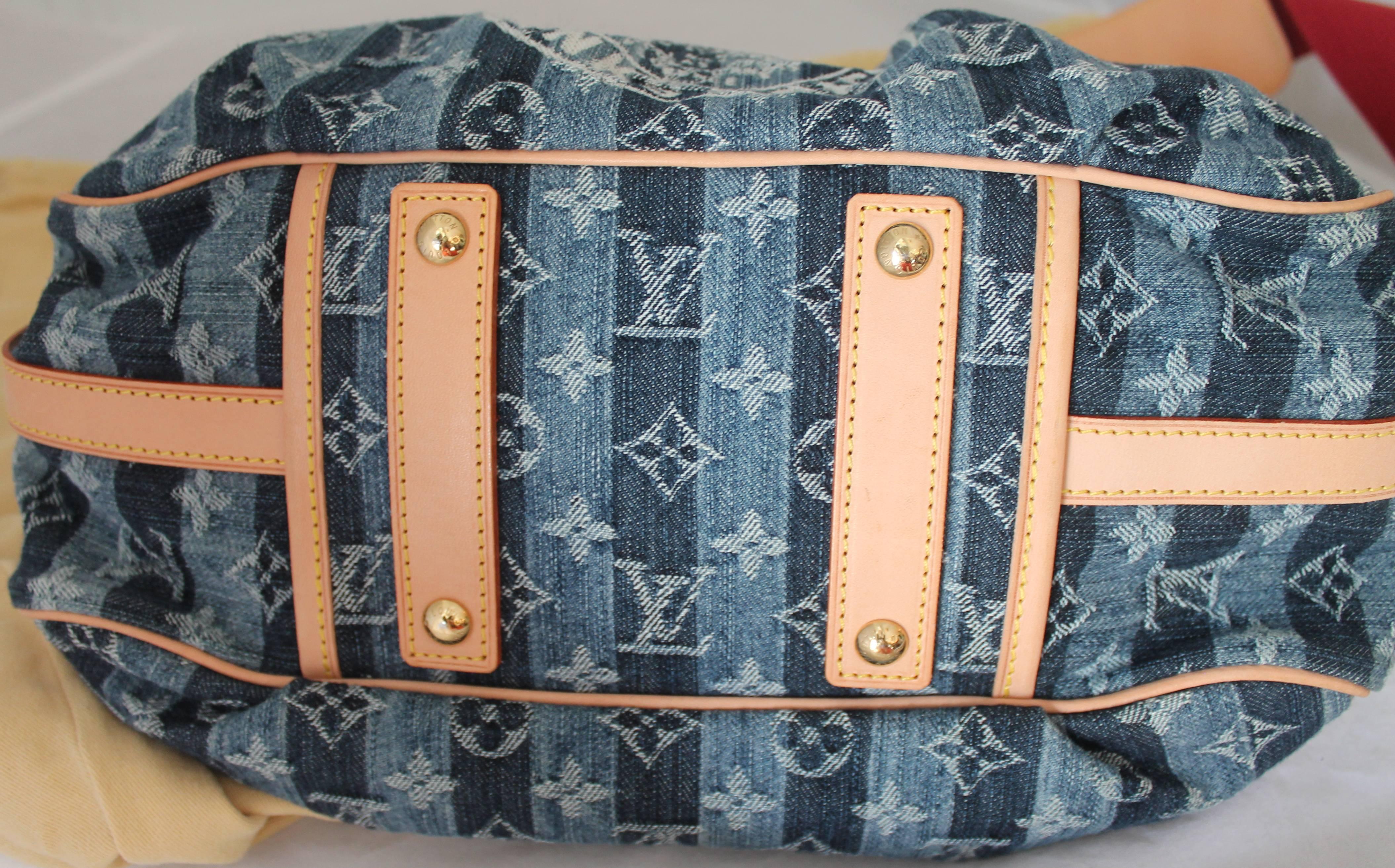 Women's Louis Vuitton Striped Blue Denim Adjustable Shoulder Bag - circa 2006