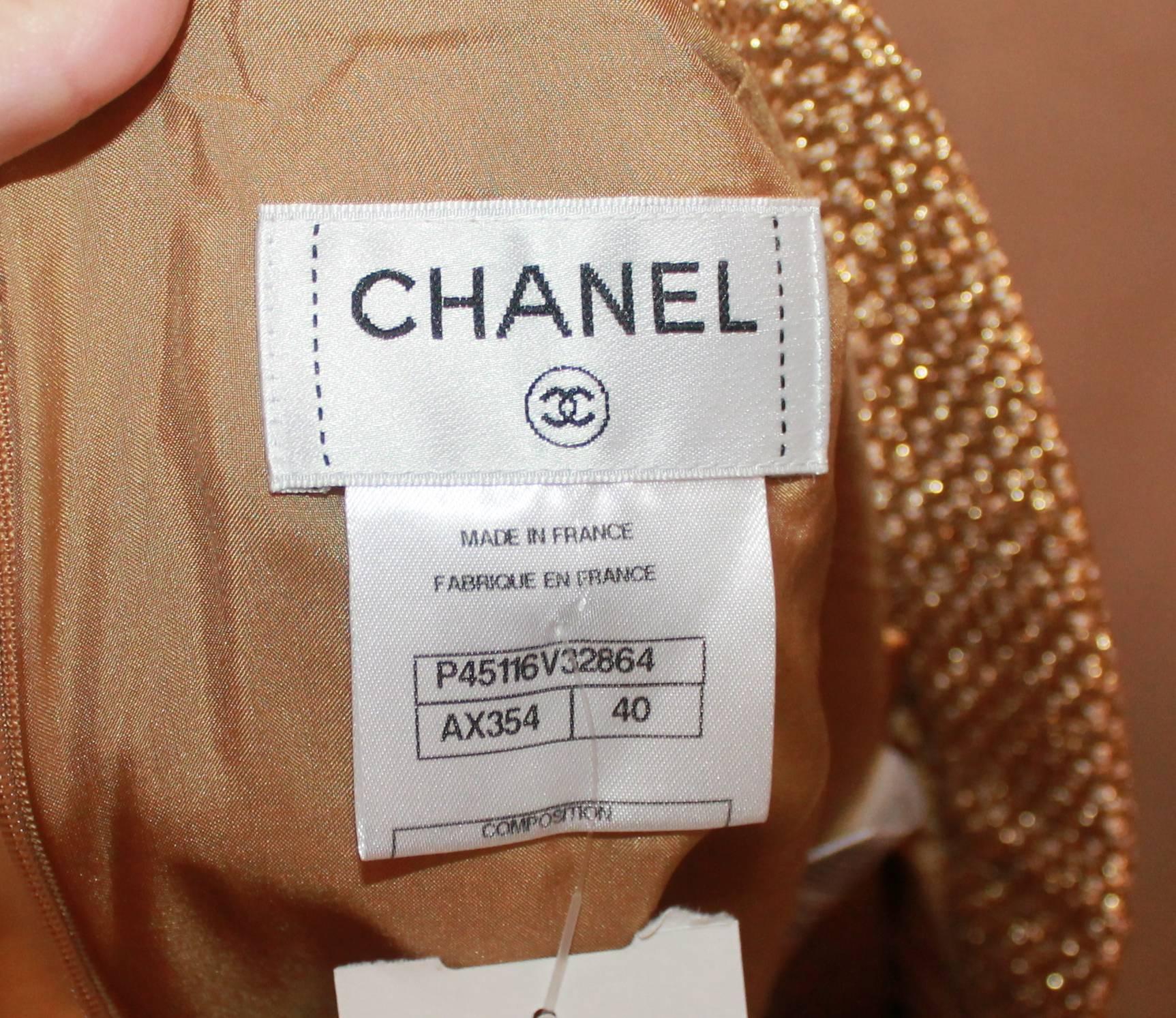 Women's Chanel Metallic Gold Tweed Skirt with Fringe Trim & 2 Pockets  13C- NWT - 40