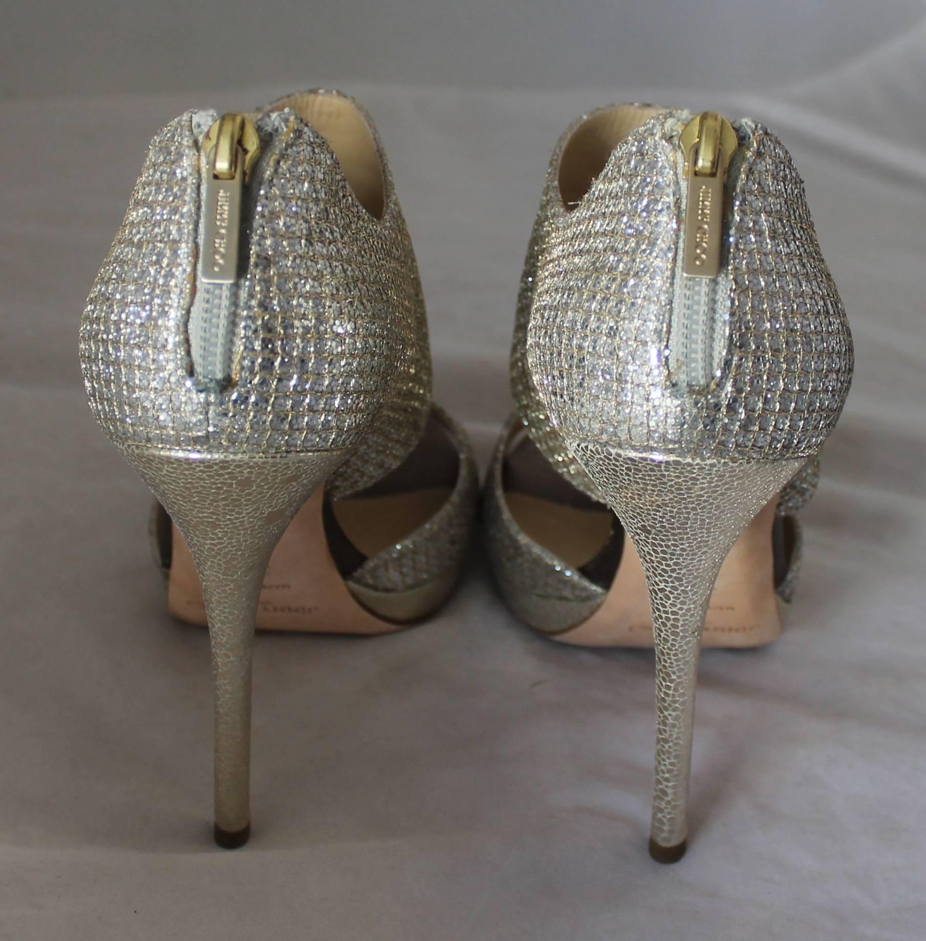 Gray Jimmy Choo Silver & Gold Double Strap High Heel Bootie - 39.5