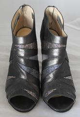 Jimmy Choo Gunmetal Leather & Swarovski Crystal Peep Toe Booties - 40