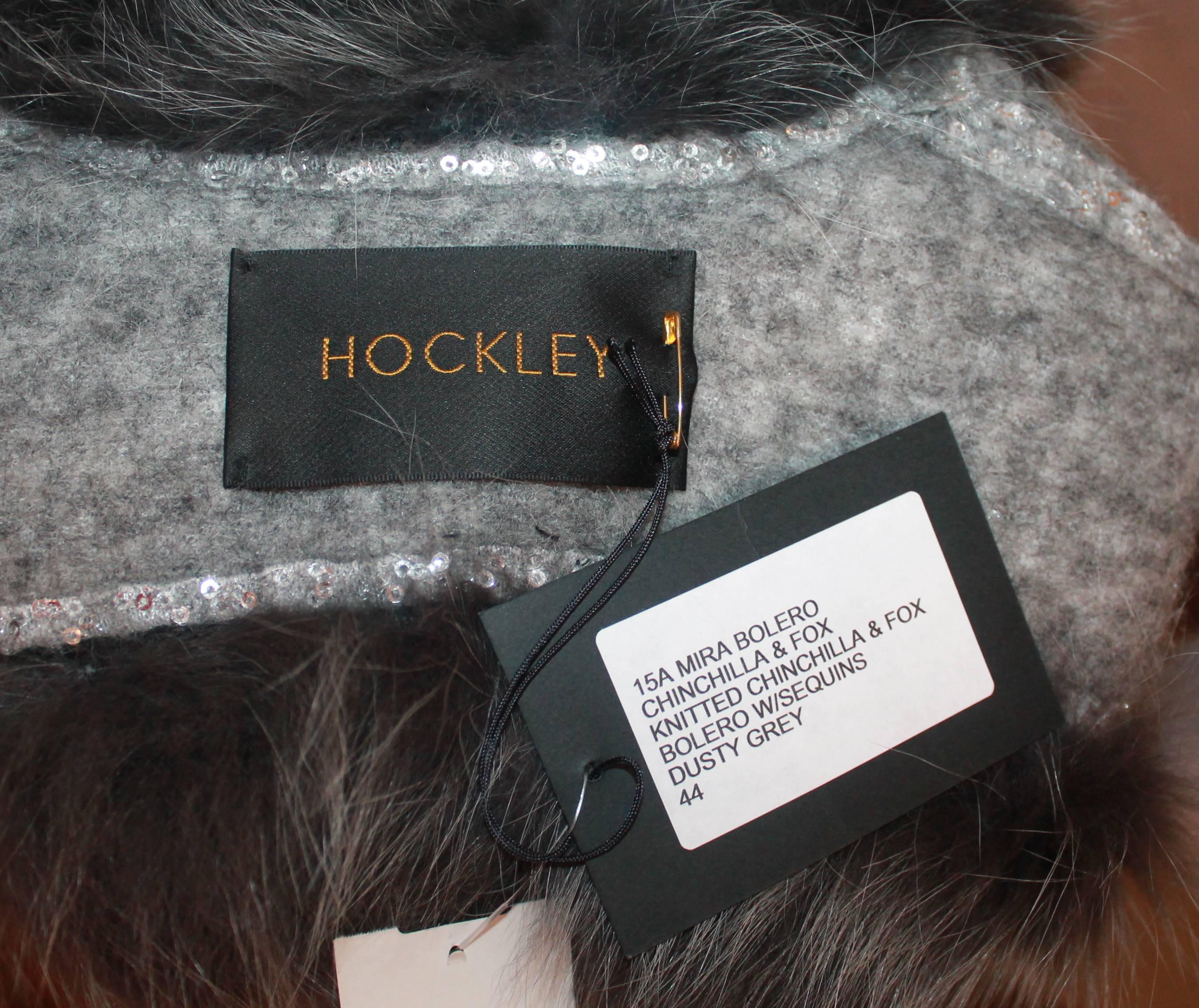 Hockley Grey Chinchilla and Fox Knitted Bolero w/ sequin shoulders-Sz 44-NWT 1