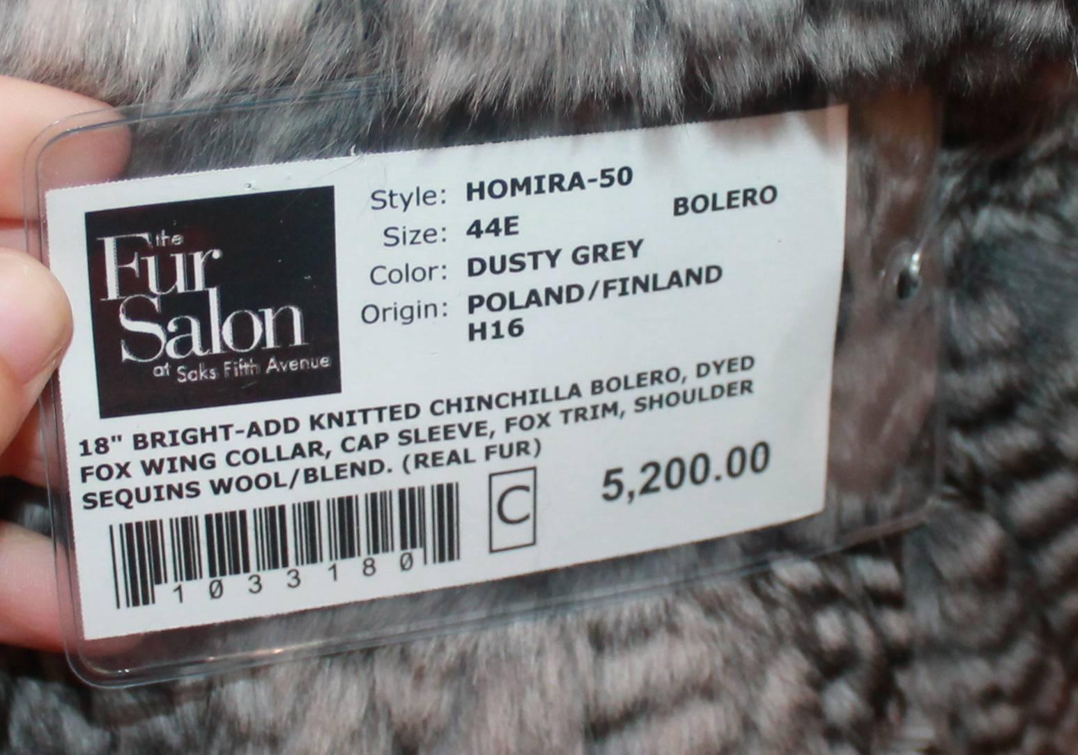 Hockley Grey Chinchilla and Fox Knitted Bolero w/ sequin shoulders-Sz 44-NWT 2