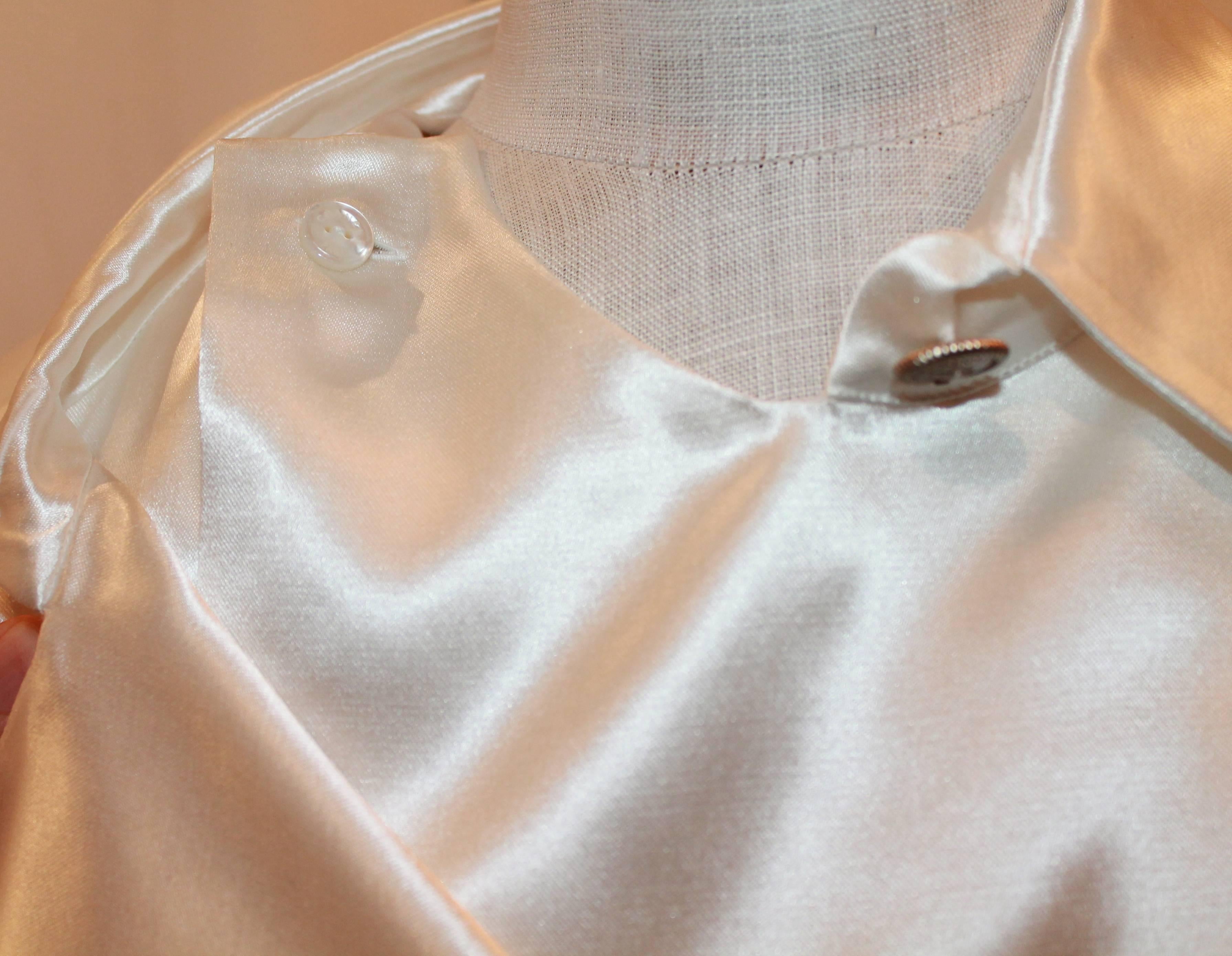 Chanel Double Breasted Ivory Silk Shirt w/ Collar - 42 - NWT 2