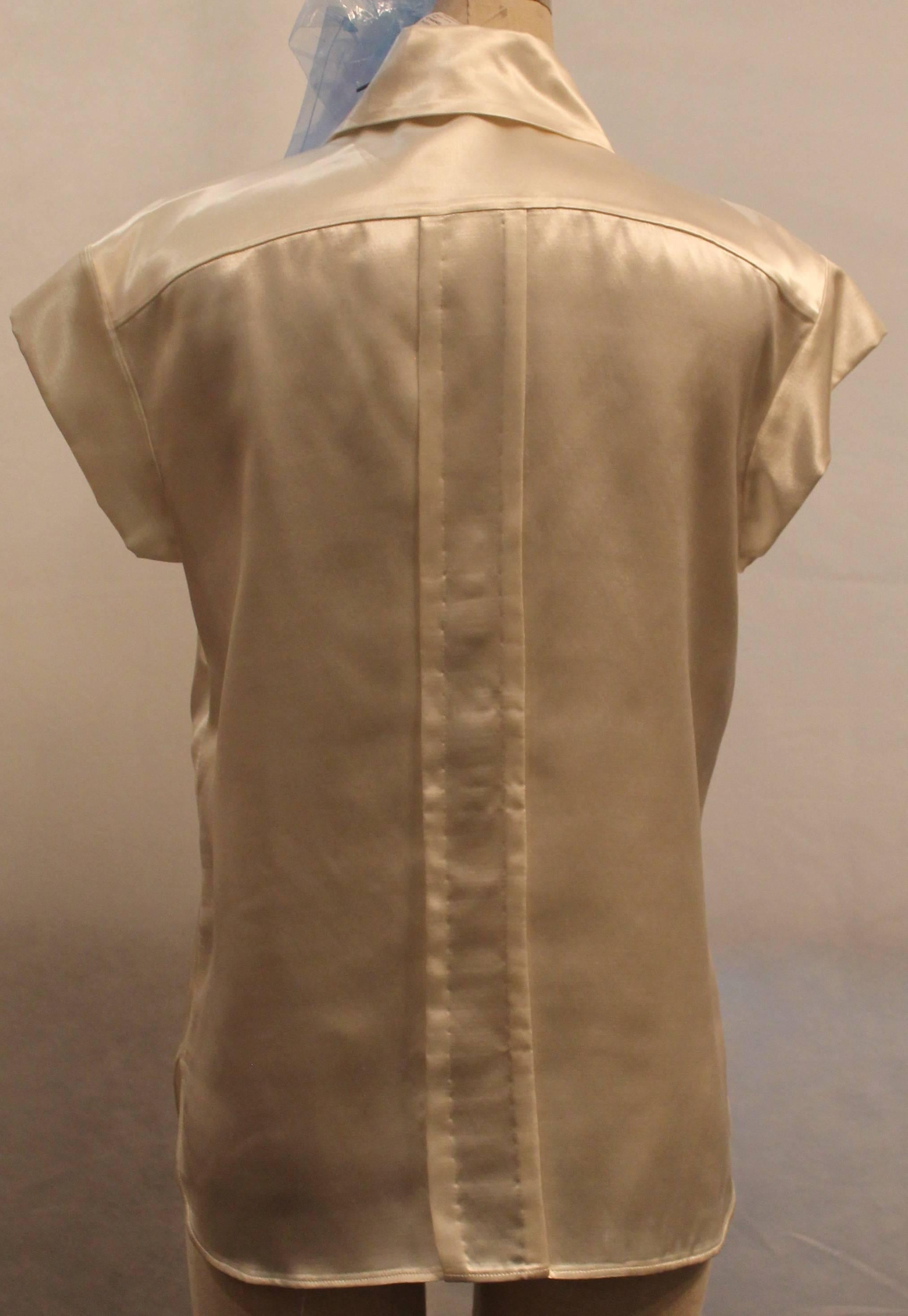 Chanel Double Breasted Ivory Silk Shirt w/ Collar - 42 - NWT In New Condition In West Palm Beach, FL