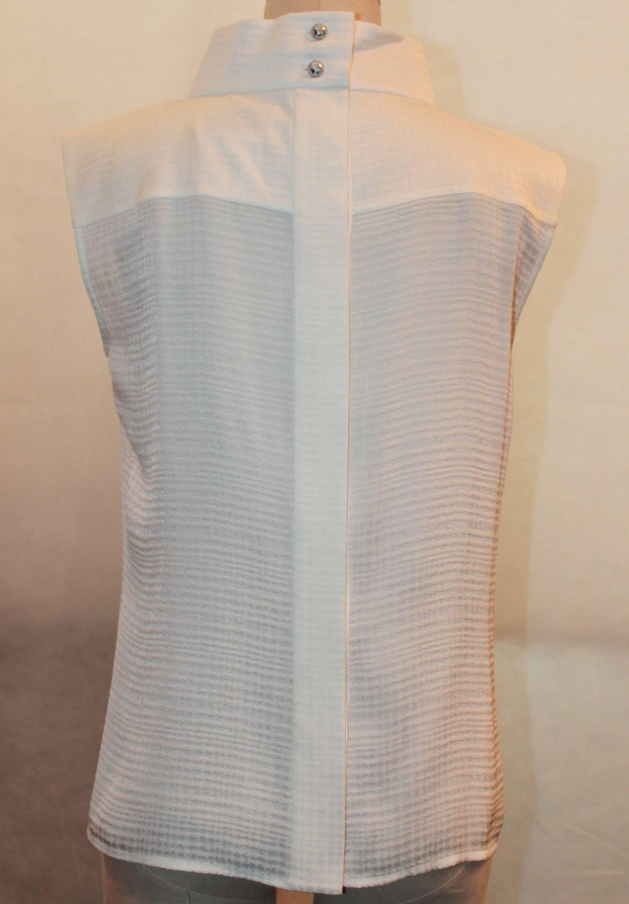 Gray Chanel Ivory Sleeveless Pleated Silk top w/ Bow Detail & Globe buttons - 42