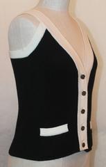 Chanel Sleeveless Black Cashmere Tank w/ Ivory Trim - 40