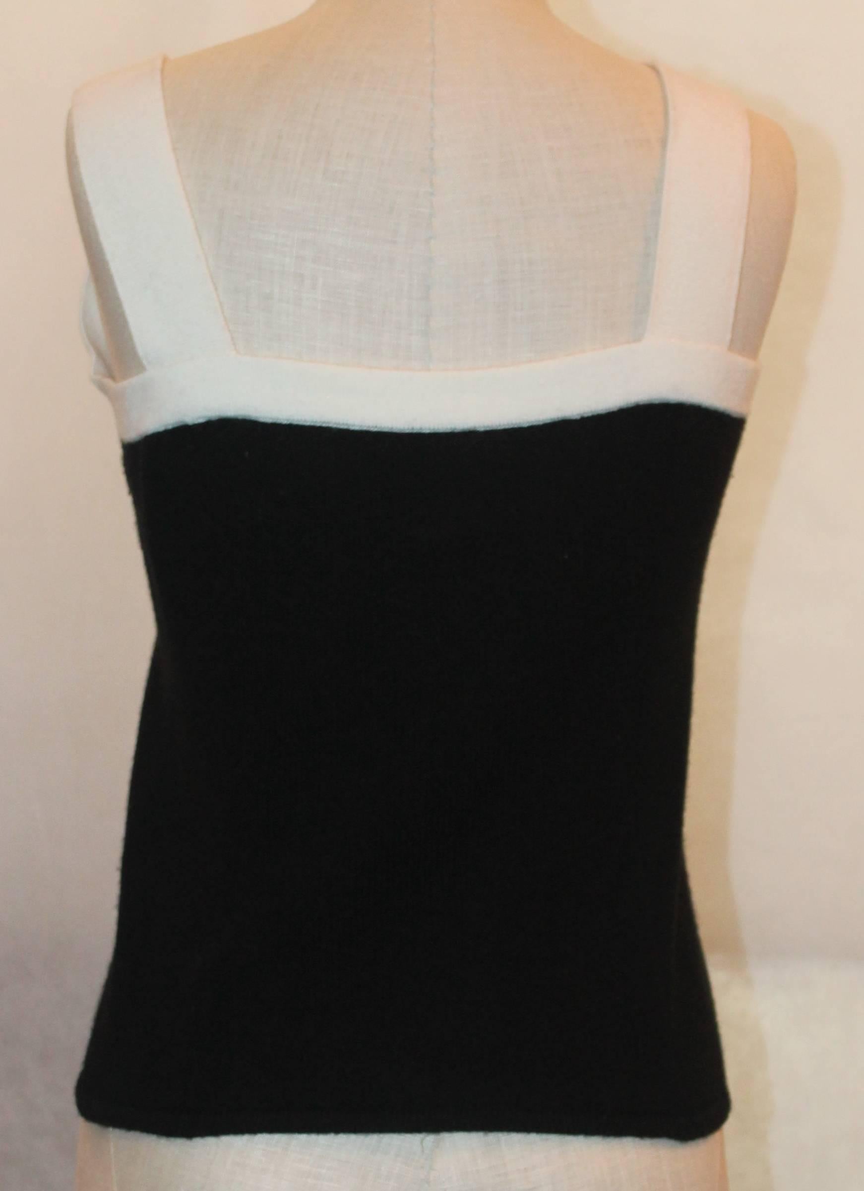 Chanel Sleeveless Black Cashmere Tank w/ Ivory Trim - 40 In Excellent Condition In West Palm Beach, FL