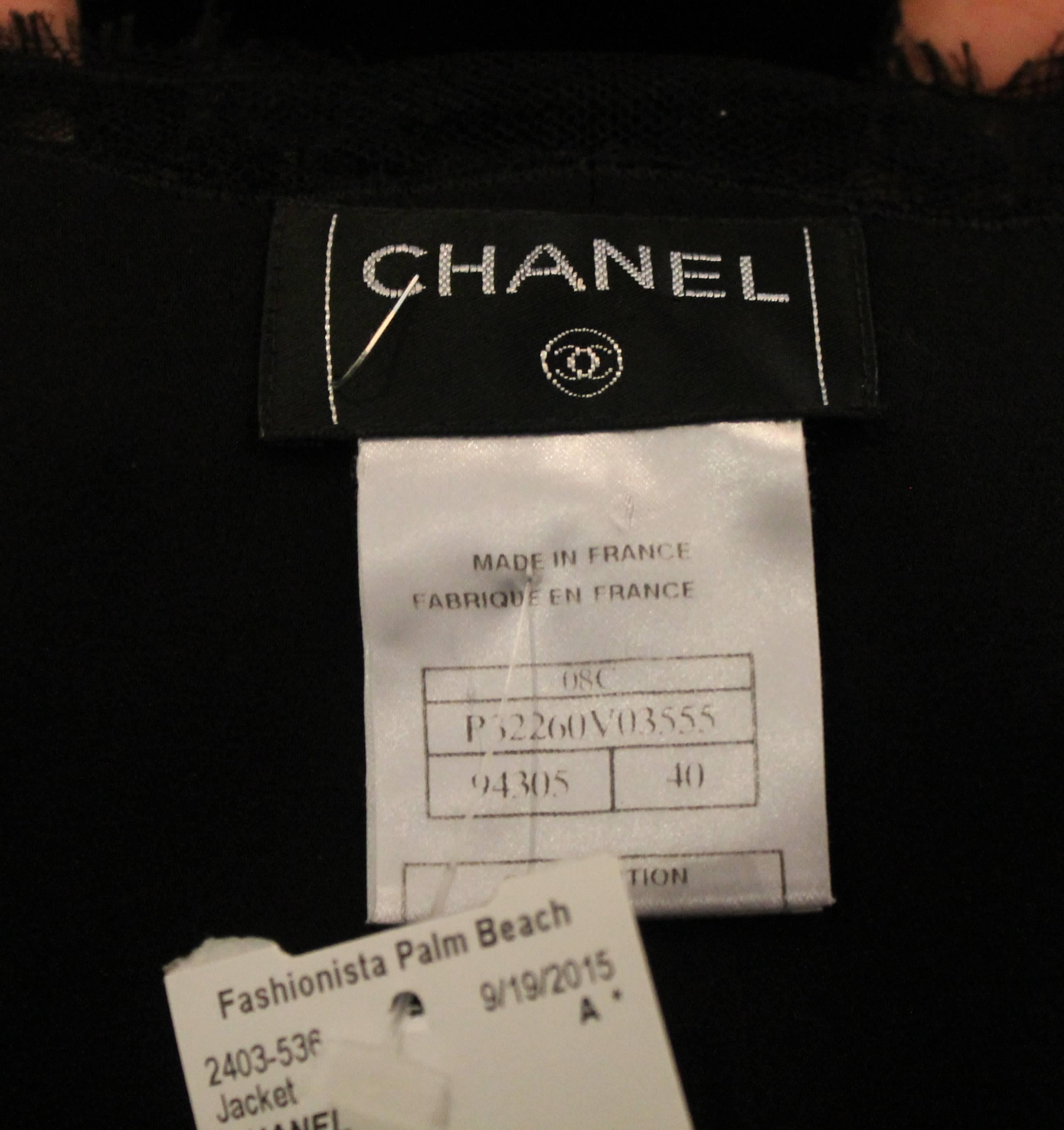 Chanel Black Silk Short Sleeve Bolero w/ Lace & Sequin Trim - 40 1