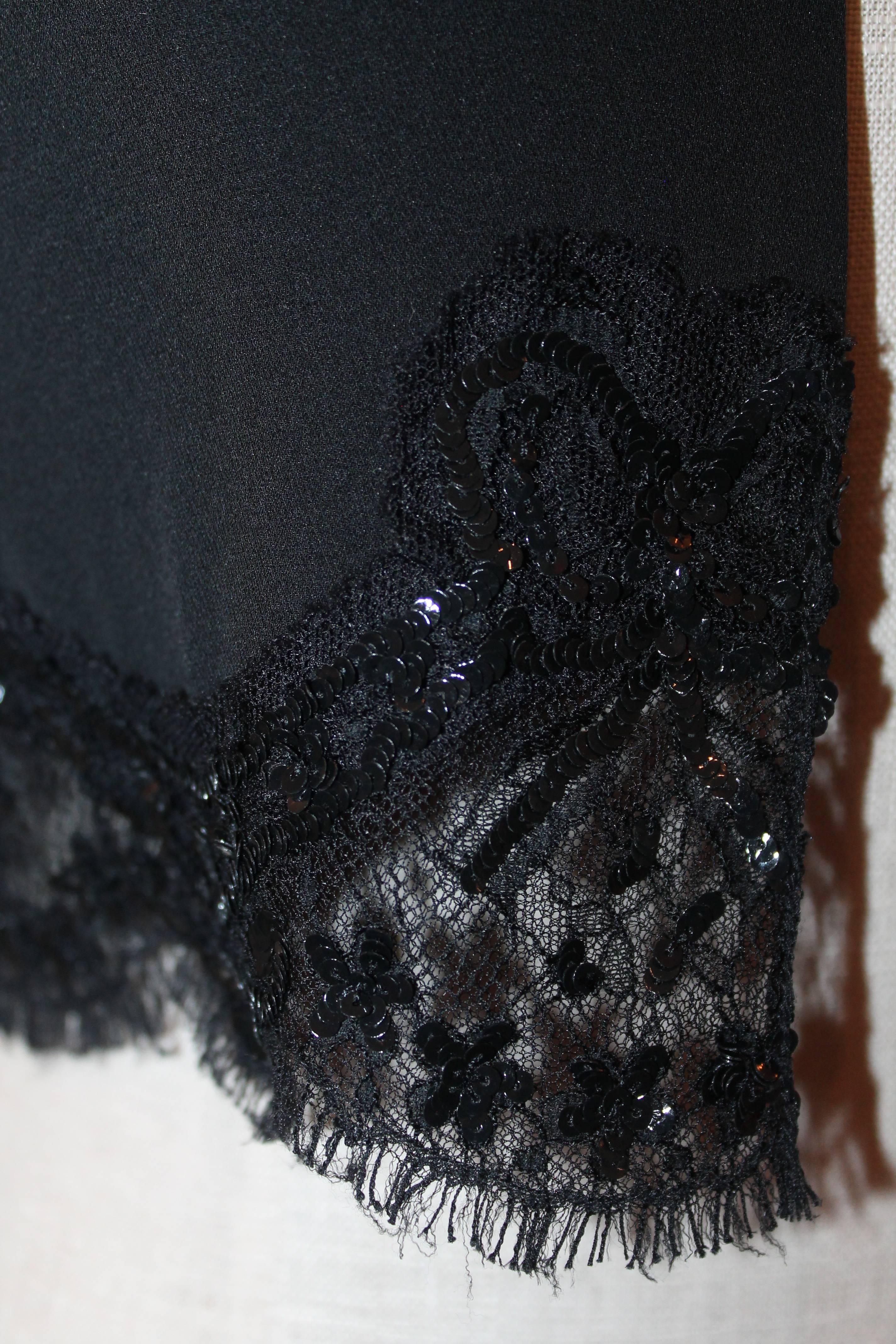 Women's Chanel Black Silk Short Sleeve Bolero w/ Lace & Sequin Trim - 40