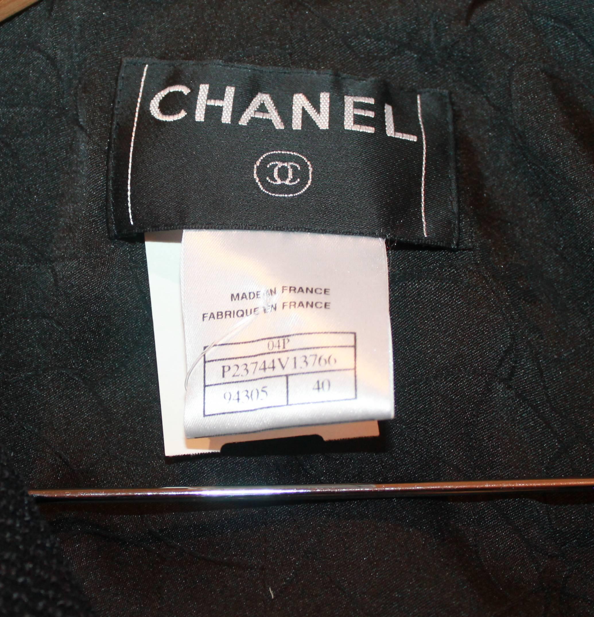 2004 Chanel Black 4-Pocket Jacket with White Ribbon Trim and Pearls - 40 3