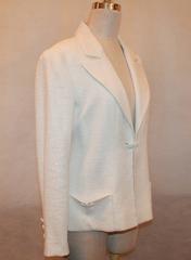 2009 Chanel White & Silver Metallic Single Breasted Tweed Jacket - 42