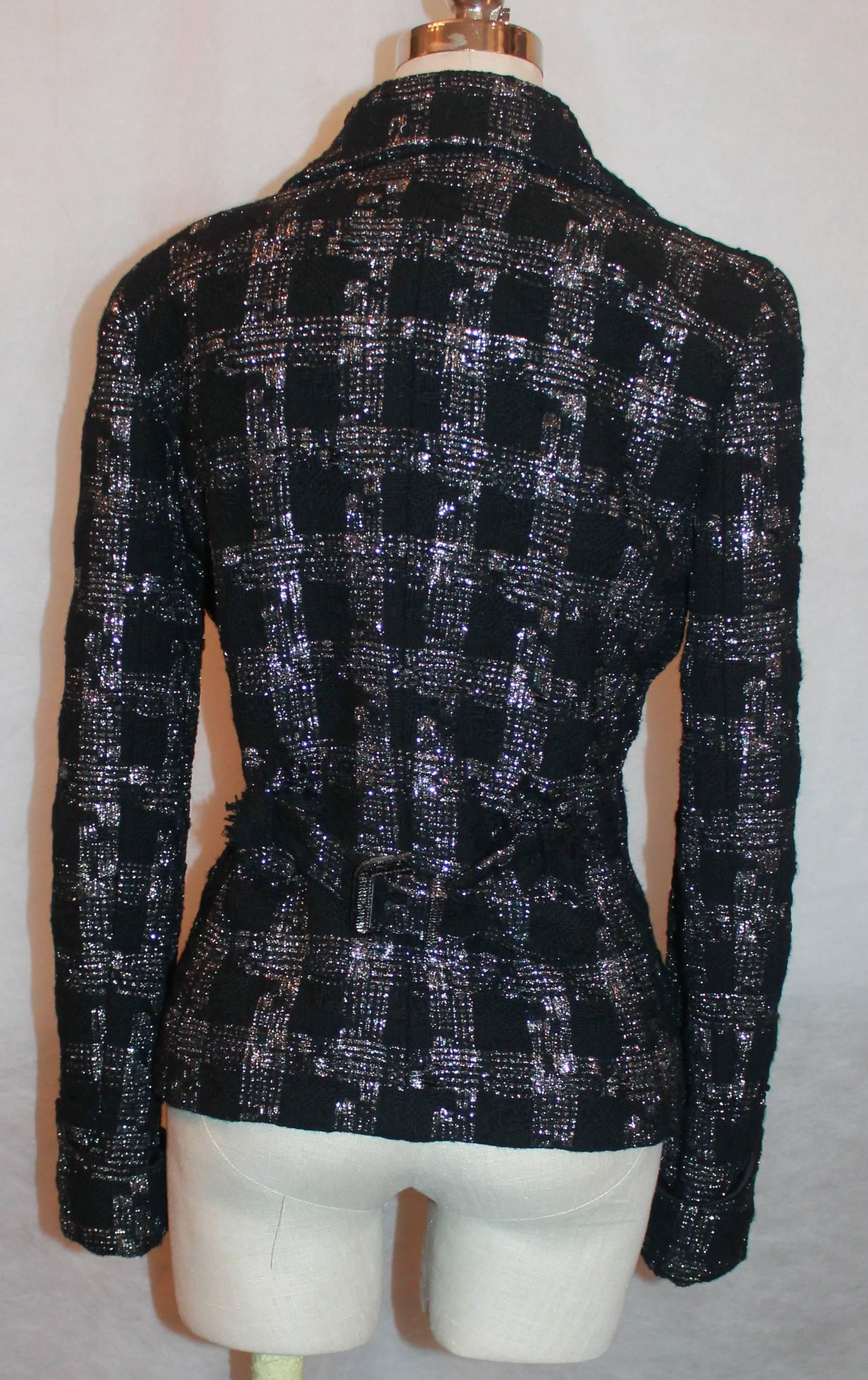 Chanel Tweed Jacket with Two Front Pockets and Belts - 38 In Excellent Condition In West Palm Beach, FL