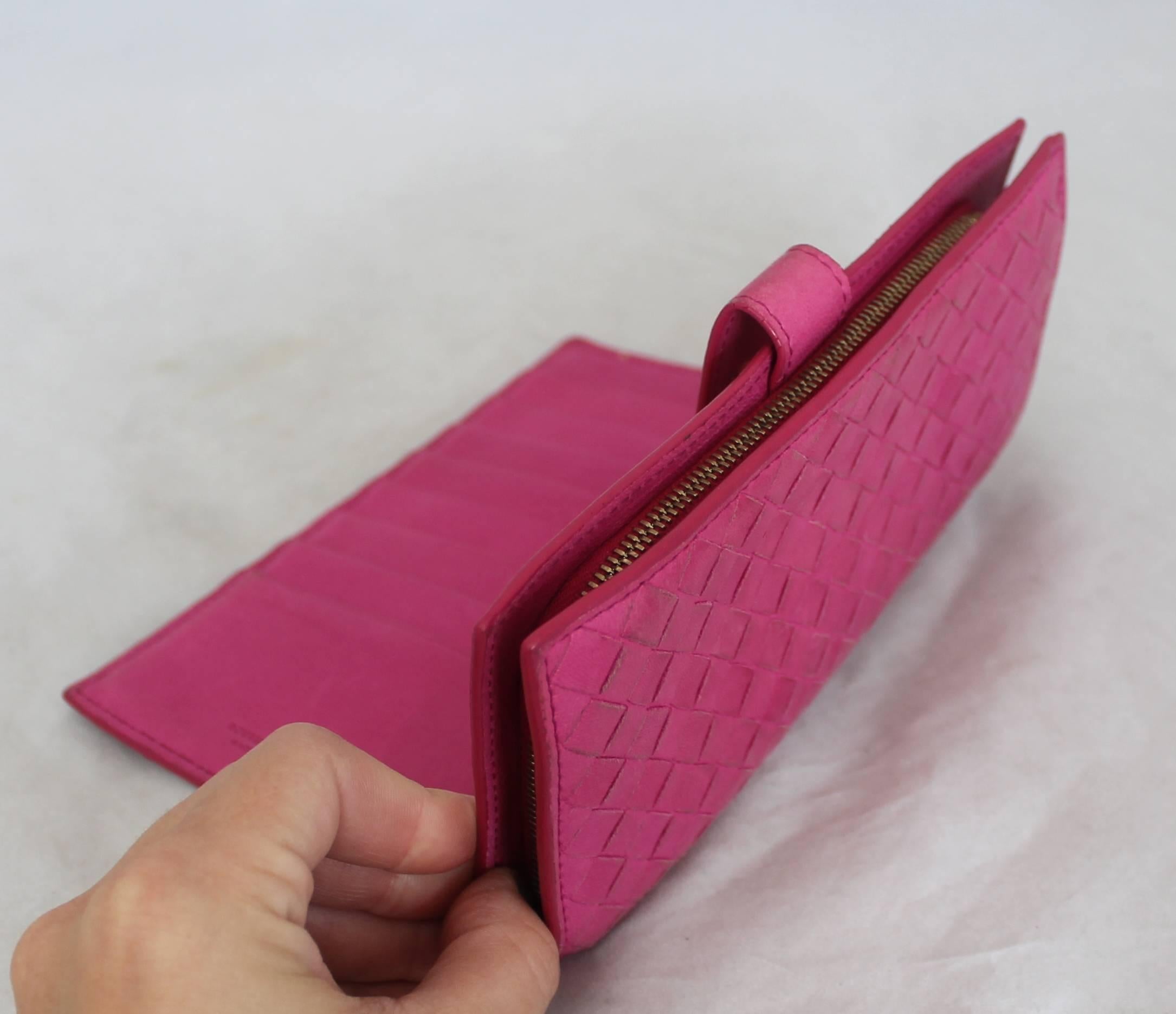 Women's Bottega Veneta Pink Woven Leather Wallet