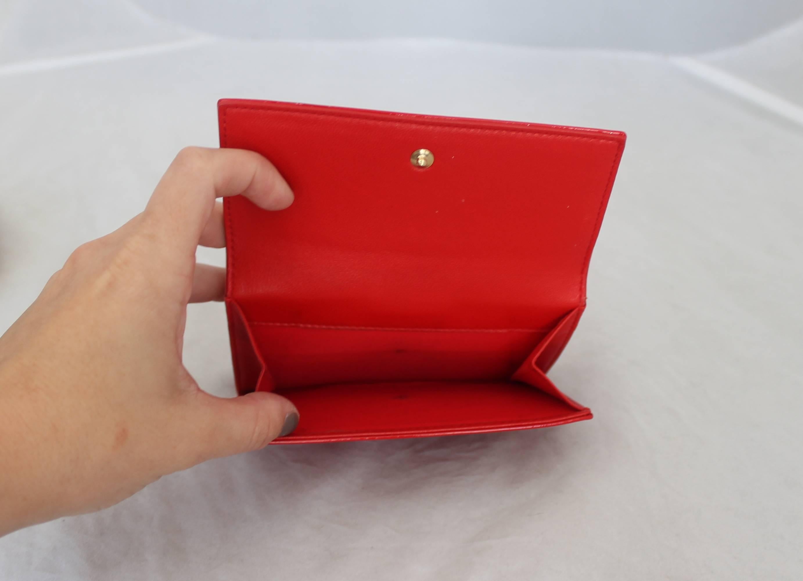 Christian Dior Red Patent Wallet with Logo Plaque SHW In Good Condition In West Palm Beach, FL