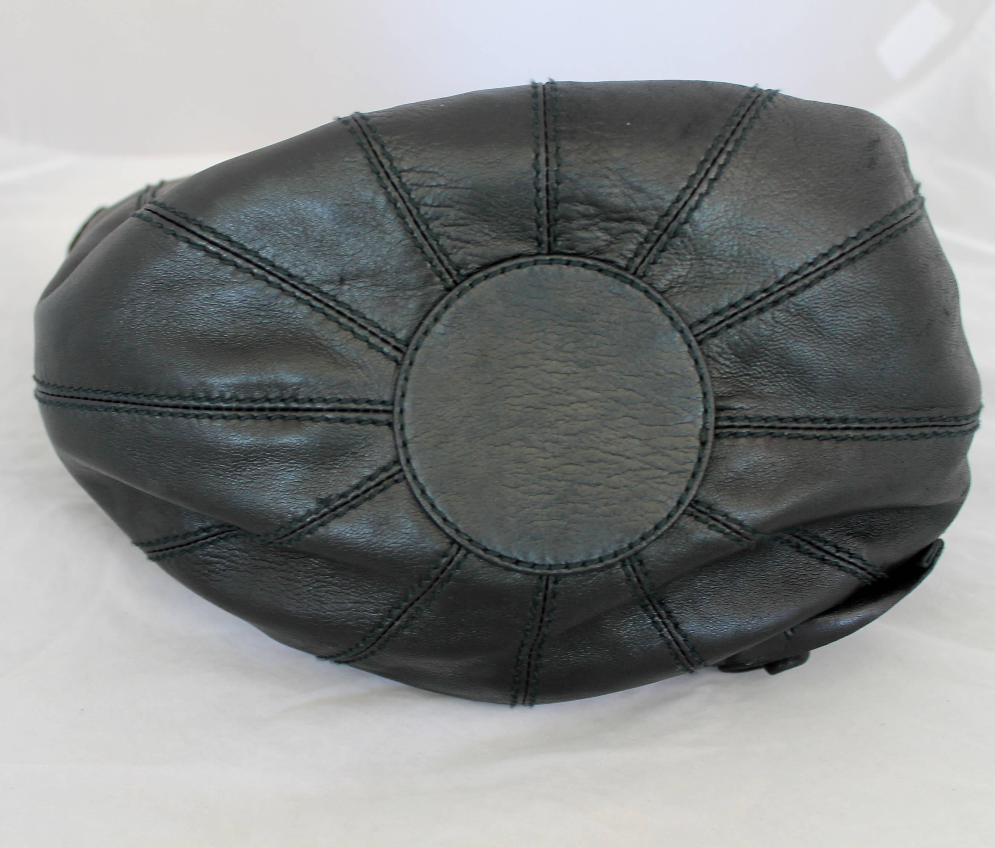 Women's Valentino Black Leather Ruched Flower Shoulder Bag GHW