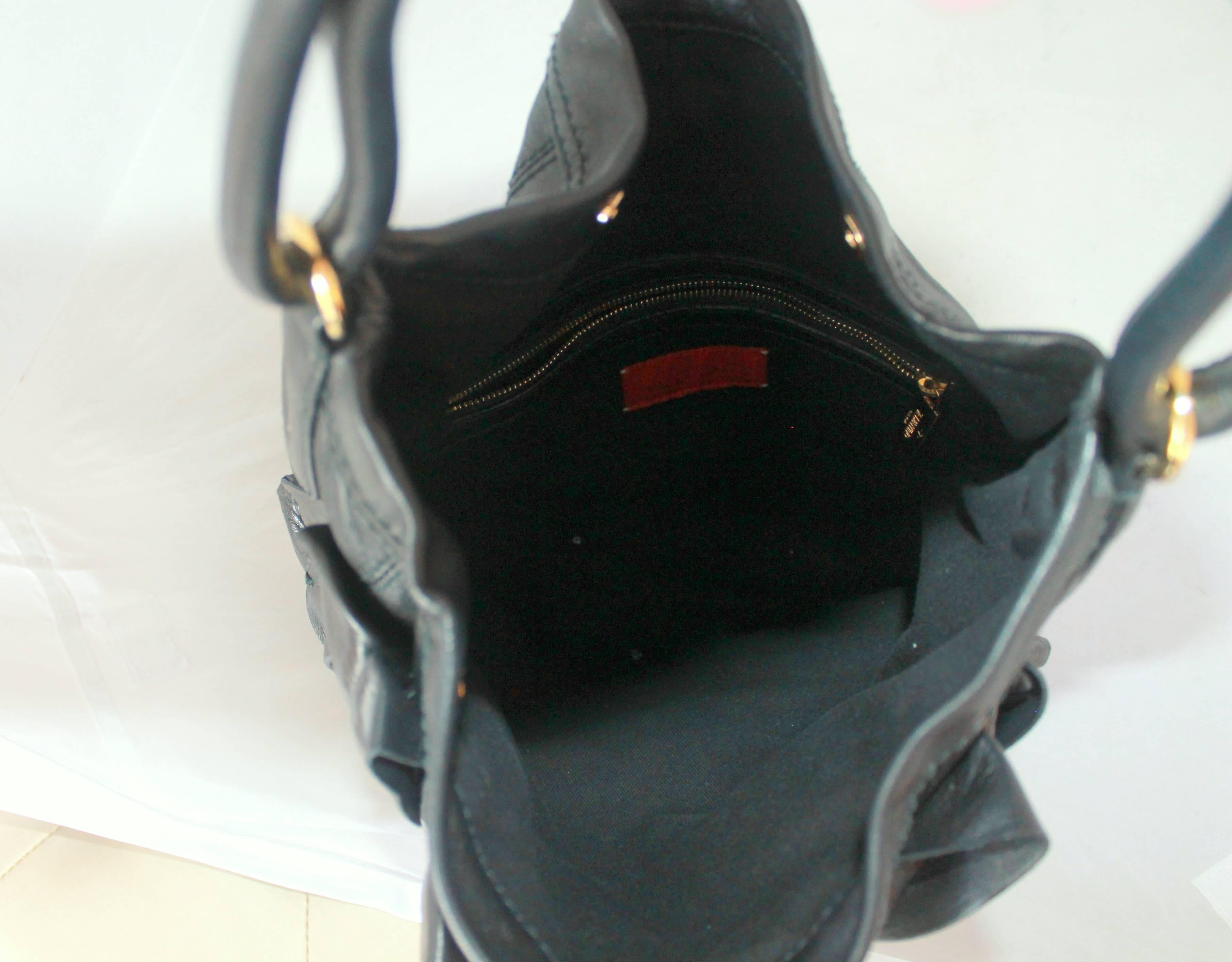 Valentino Black Leather Ruched Flower Shoulder Bag GHW 2