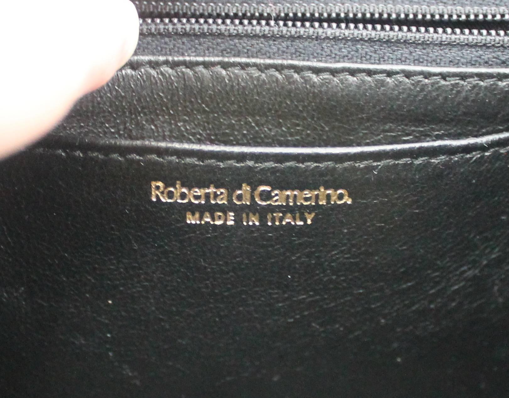 Roberto Di Camerino Vintage Black Cut Velvet Bag w/ Leather Detail & Front Desig 1