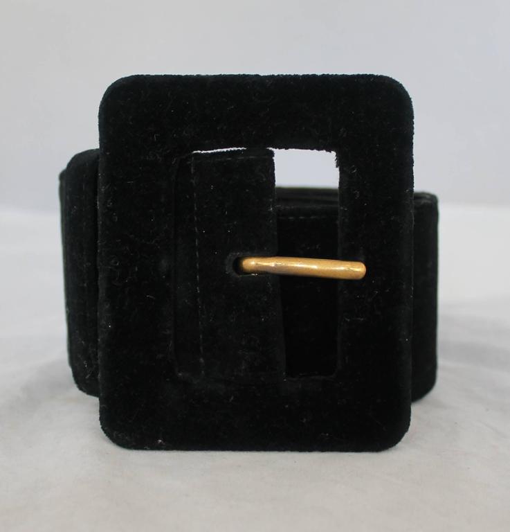 Yves Saint Laurent Vintage Black Velvet Belt w/ Square  display picture 1