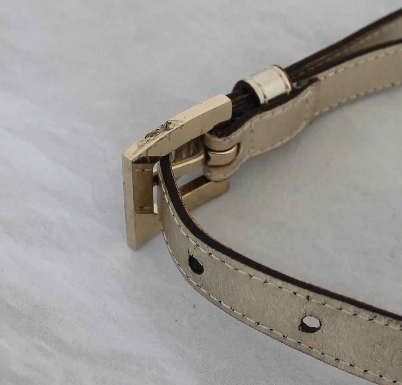 Versace Gold Leather & Chain Link Belt w/ Rhinestones Buckle & Logo  - 36 3