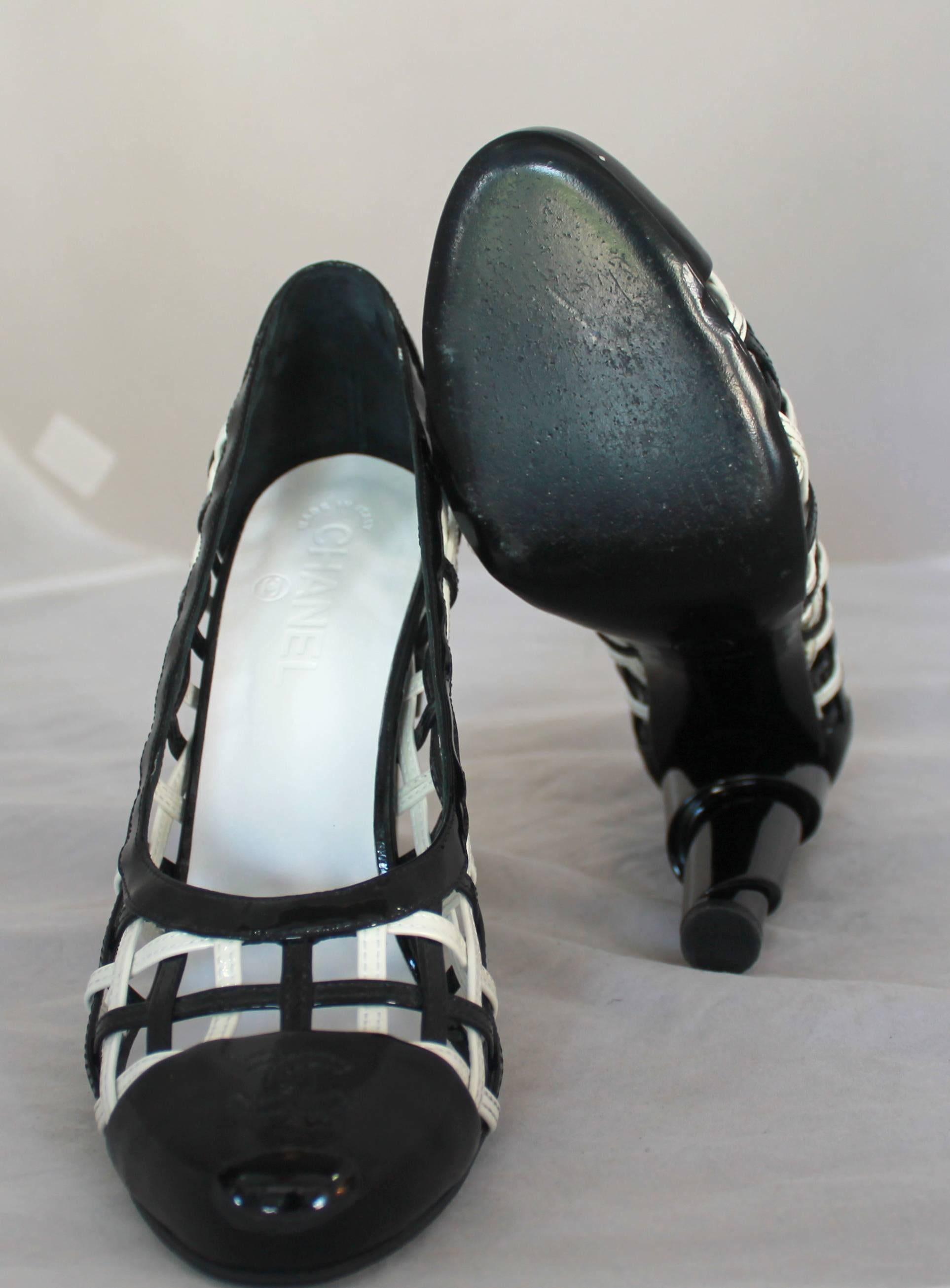 Chanel Black & White Patent Crisscross Pumps w/ Black Toe - 40.5 3