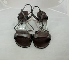 Chanel Charcoal Metallic Leather Strappy Heel w/ Quilted Heel - 39