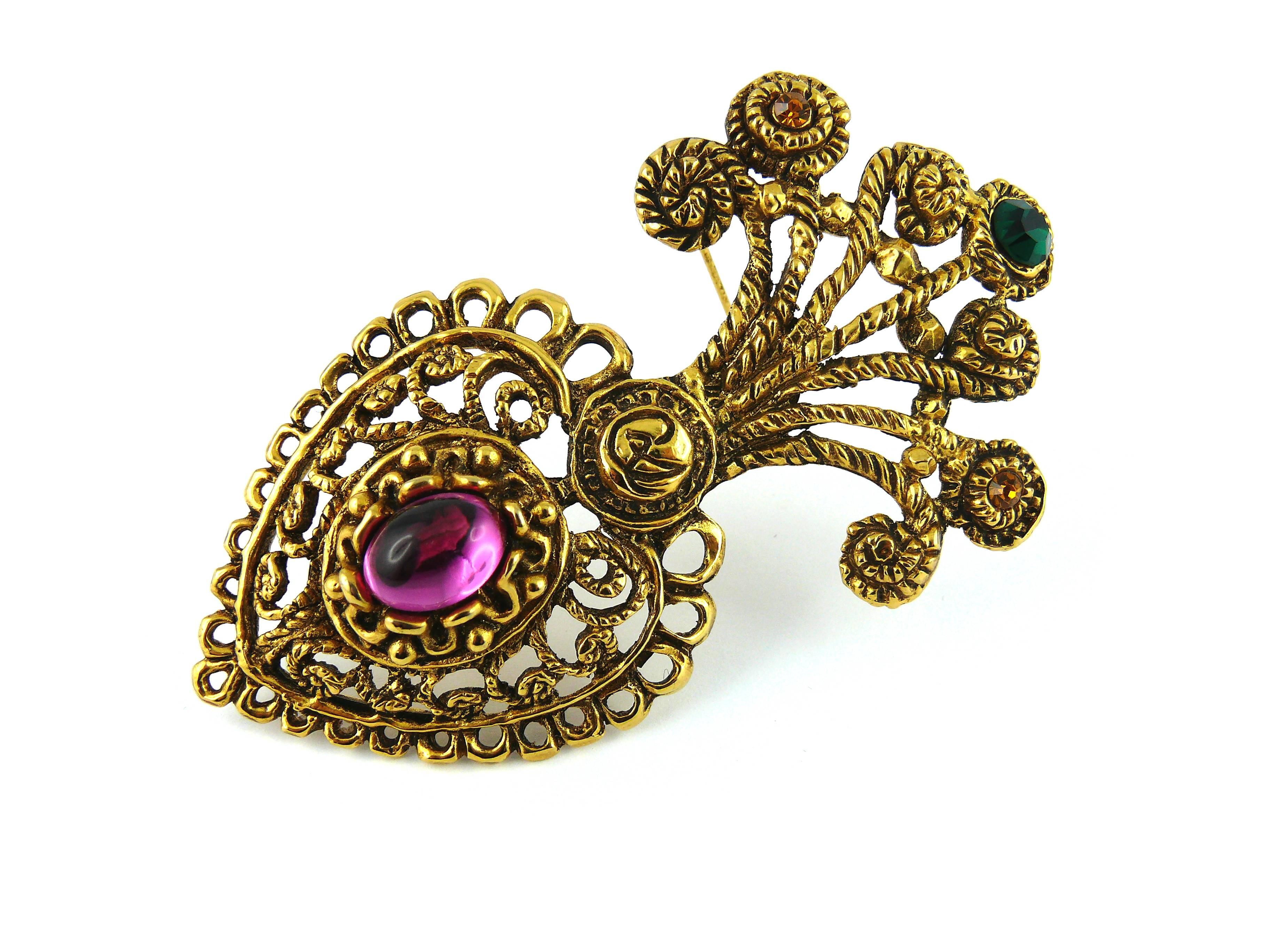 CHRISTIAN LACROIX vintage rare gold tone openwork Baroque jewelled heart brooch.

Limited edition circa 1990.

Marked CHRISTIAN LACROIX CL Made in France.

NOTES
- This is a preloved vintage item, therefore it might have imperfections.
- Colors may