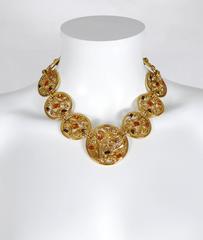 Yves Saint Laurent YSL Vintage Jewelled Openwork Scroll Medallion Necklace