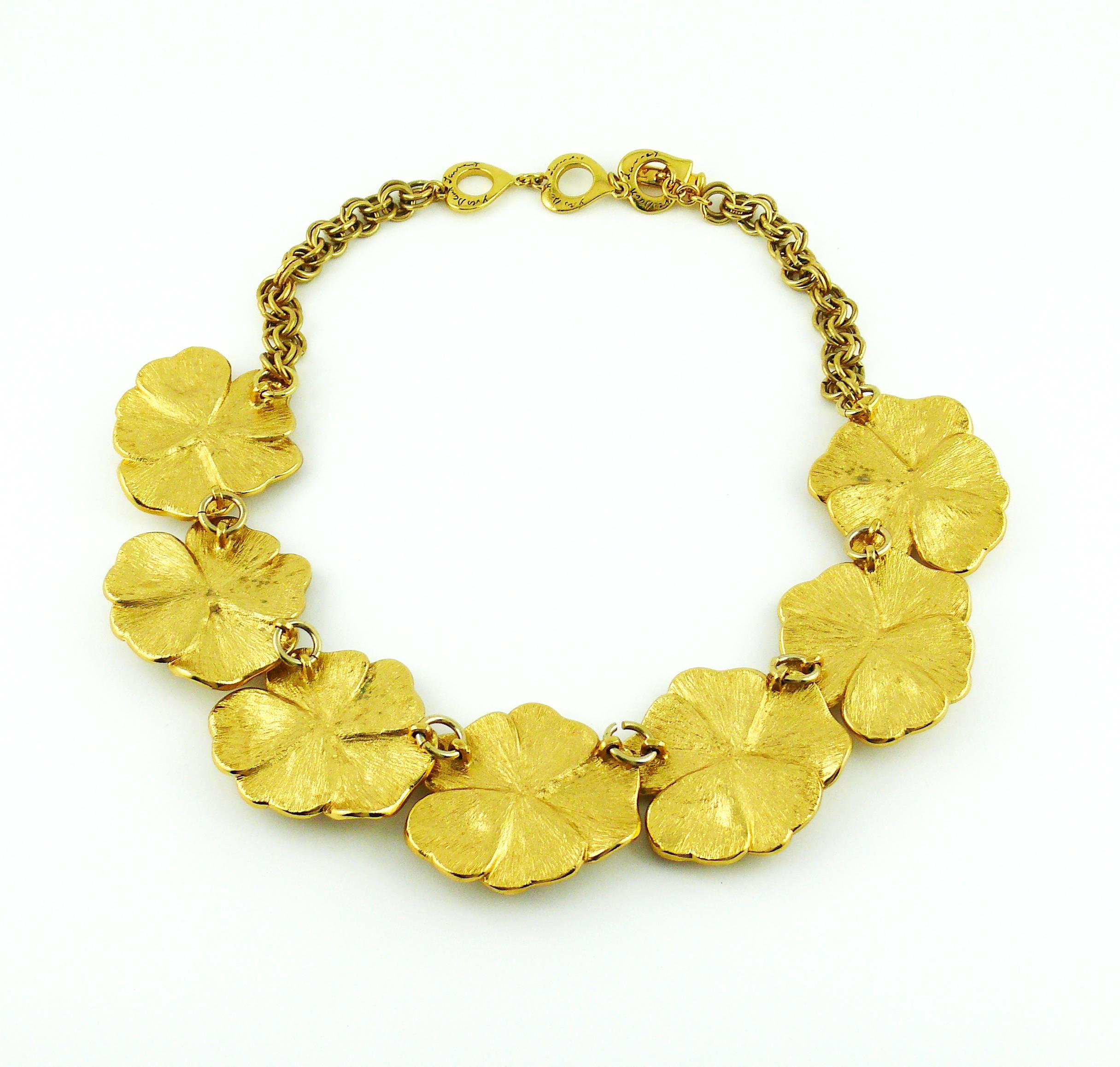 Yves Saint Laurent YSL Jewelled Gold Tone Pansy Necklace In Excellent Condition In Nice, FR