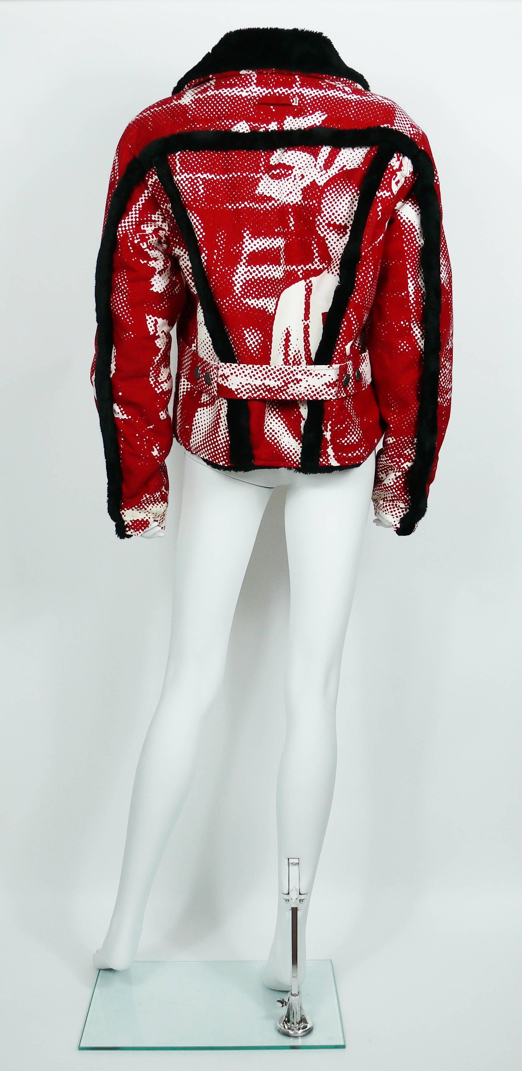Red Jean Paul Gaultier Vintage Punk Printed Denim Jacket