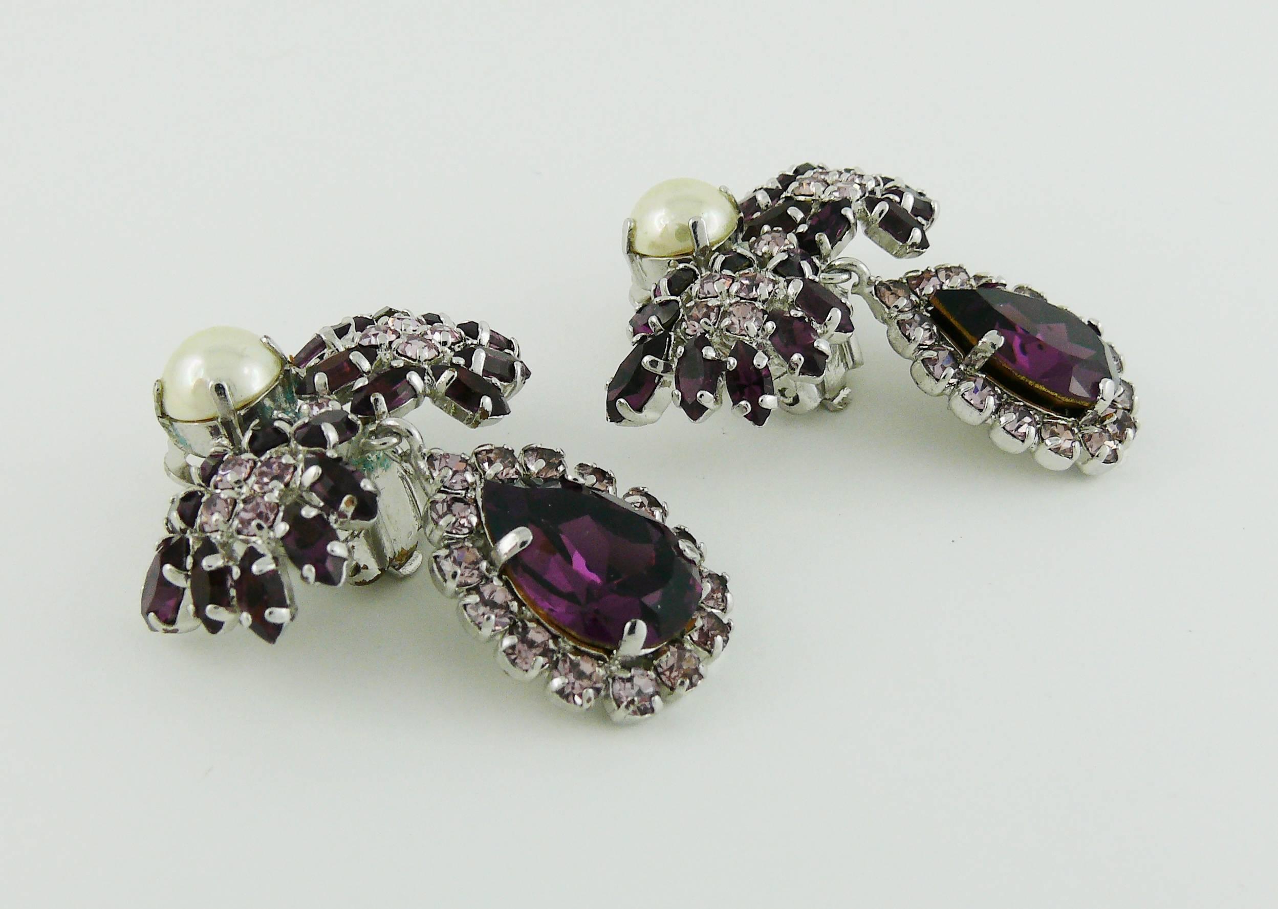 Christian Dior Vintage Jewelled Dangling Earrings In Excellent Condition In Nice, FR