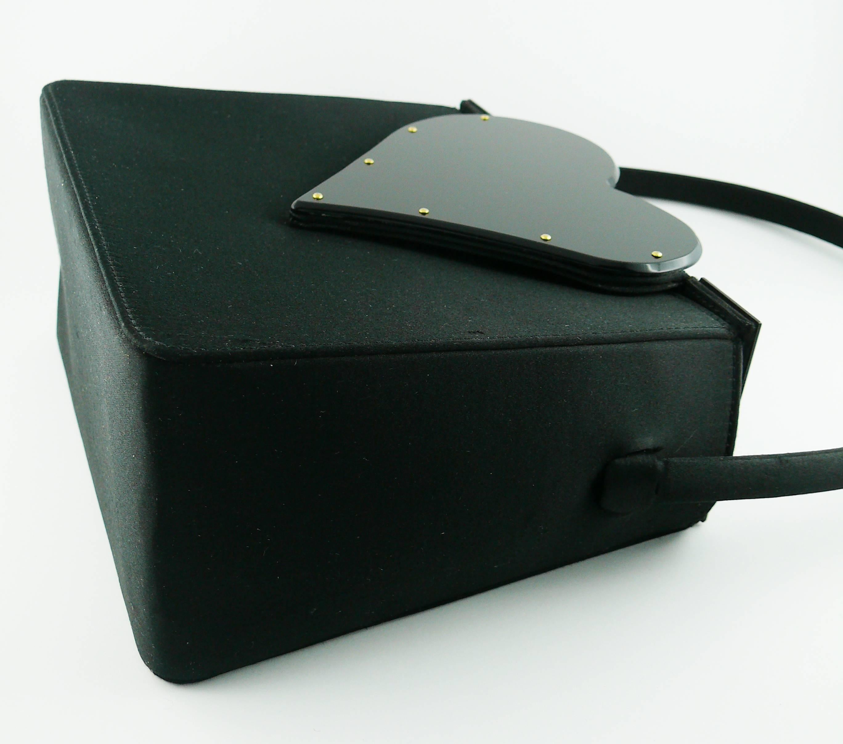 Women's Yves Saint Laurent YSL Vintage Iconic Black Box Handbag with Lucite Heart Clasp