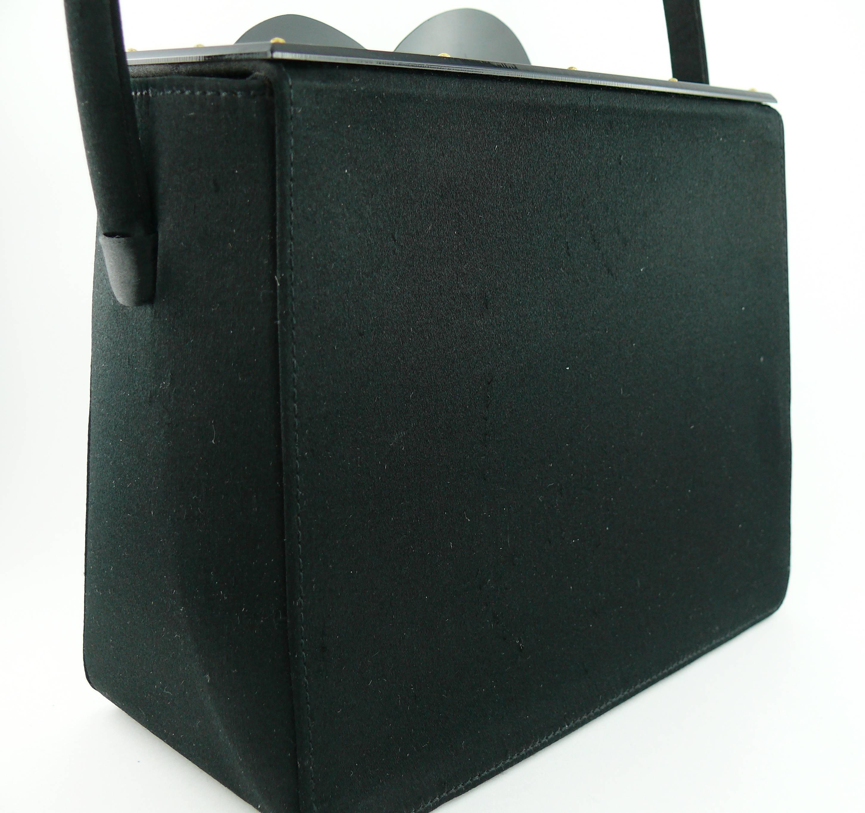 Yves Saint Laurent YSL Vintage Iconic Black Box Handbag with Lucite Heart Clasp 1