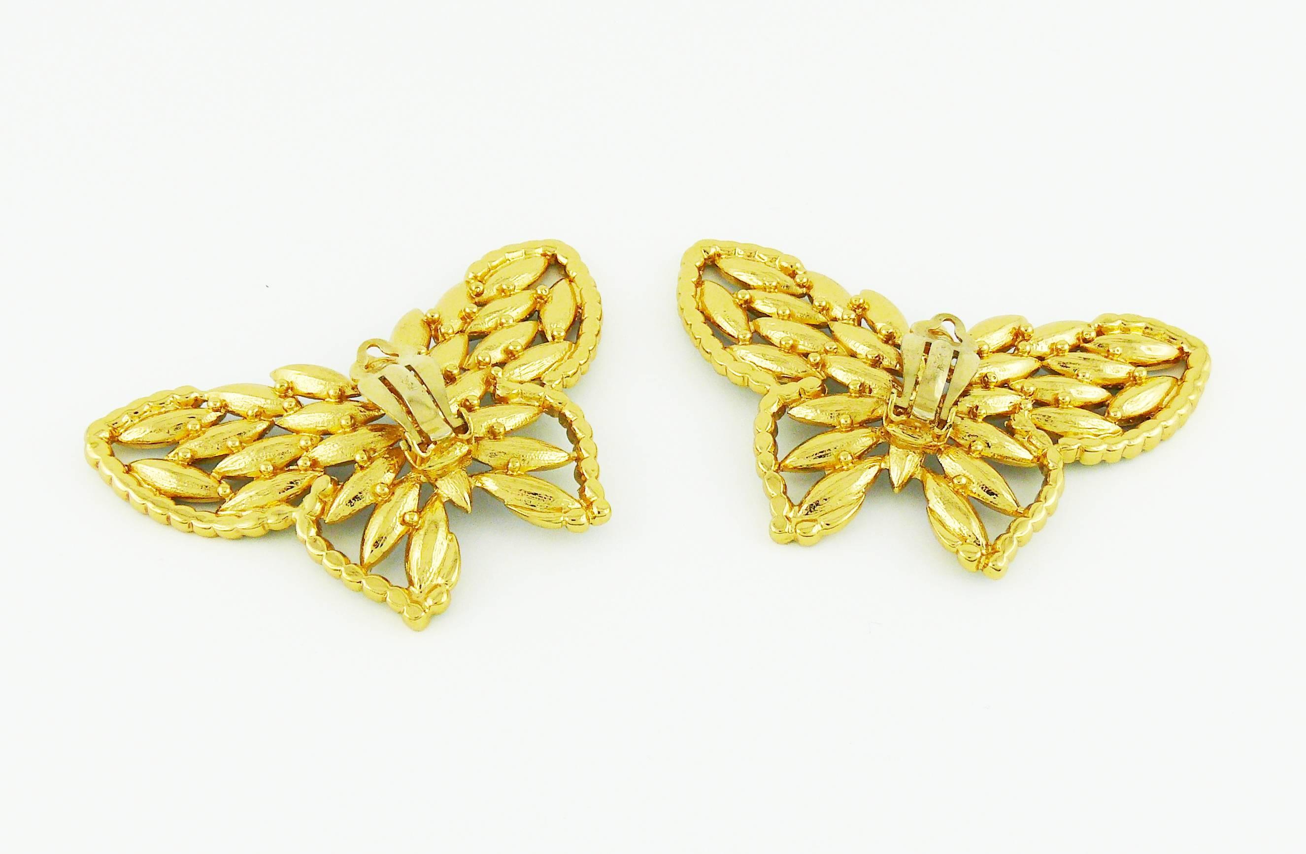 Yves Saint Laurent YSL Vintage Massive Jewelled Butterfly Clip-On Earrings 1