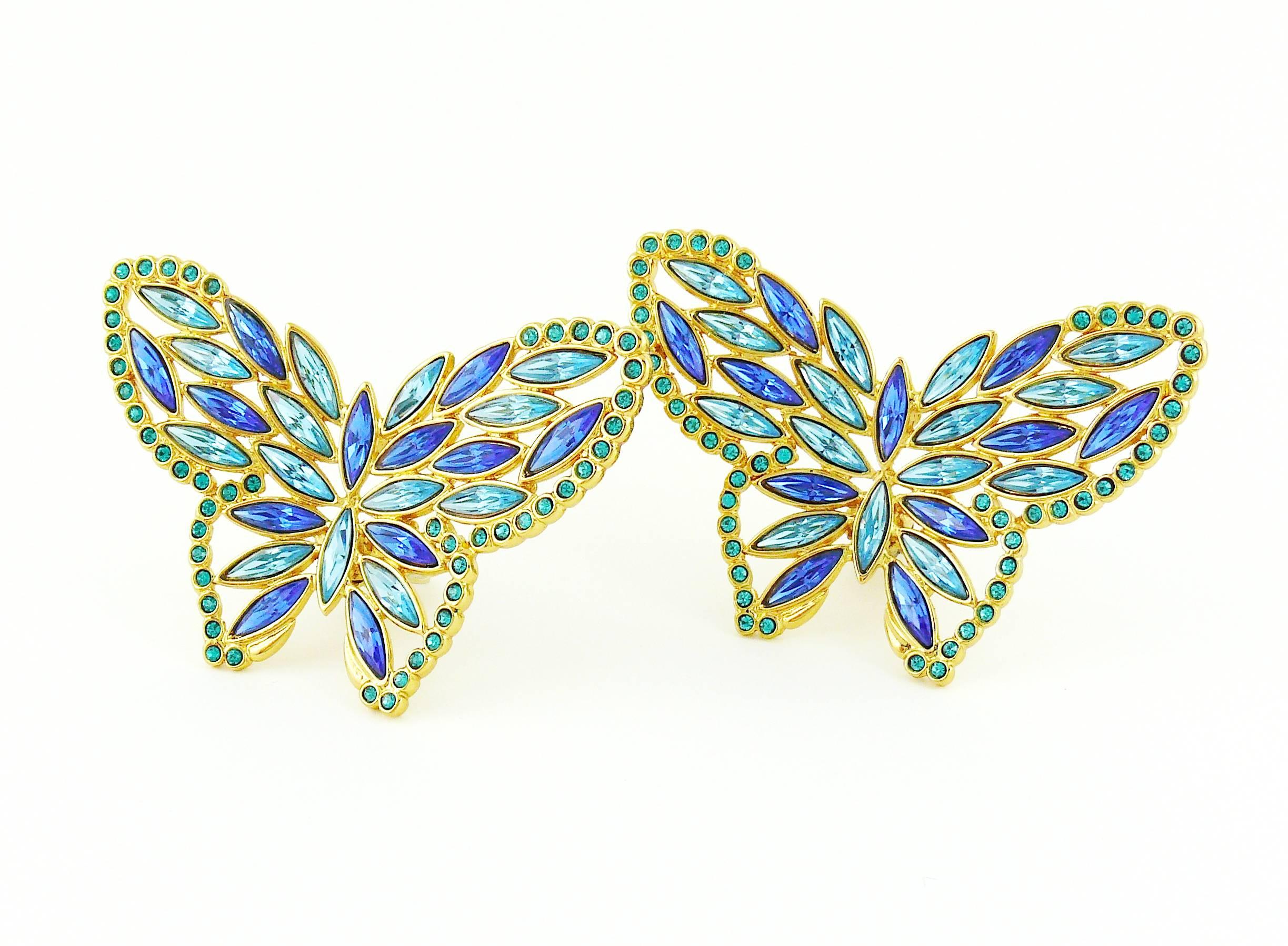 Yves Saint Laurent YSL Vintage Massive Jewelled Butterfly Clip-On Earrings In Excellent Condition In Nice, FR