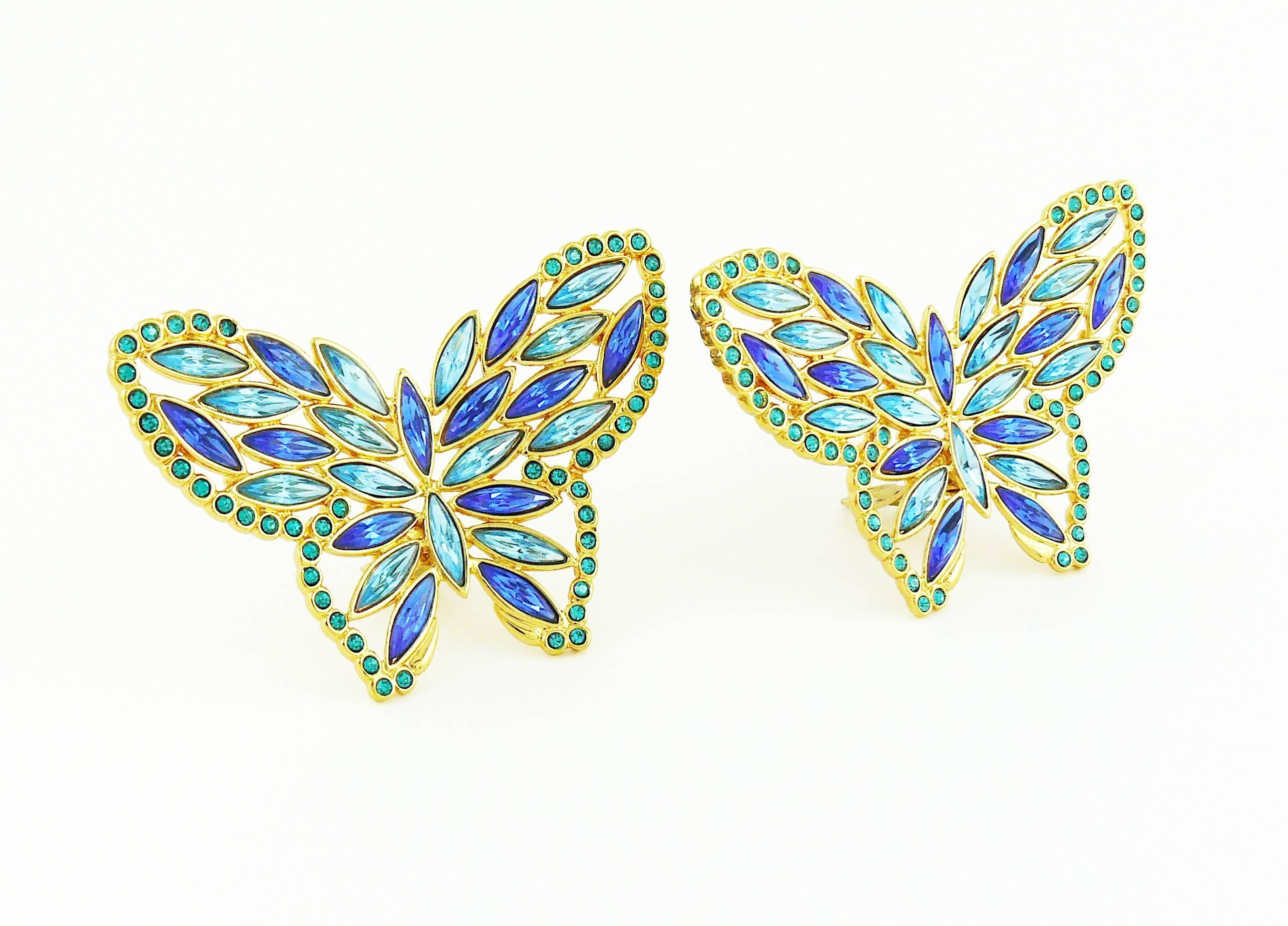 Women's Yves Saint Laurent YSL Vintage Massive Jewelled Butterfly Clip-On Earrings