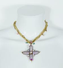 Christian Lacroix Vintage Jewelled Cross Pendant Necklace