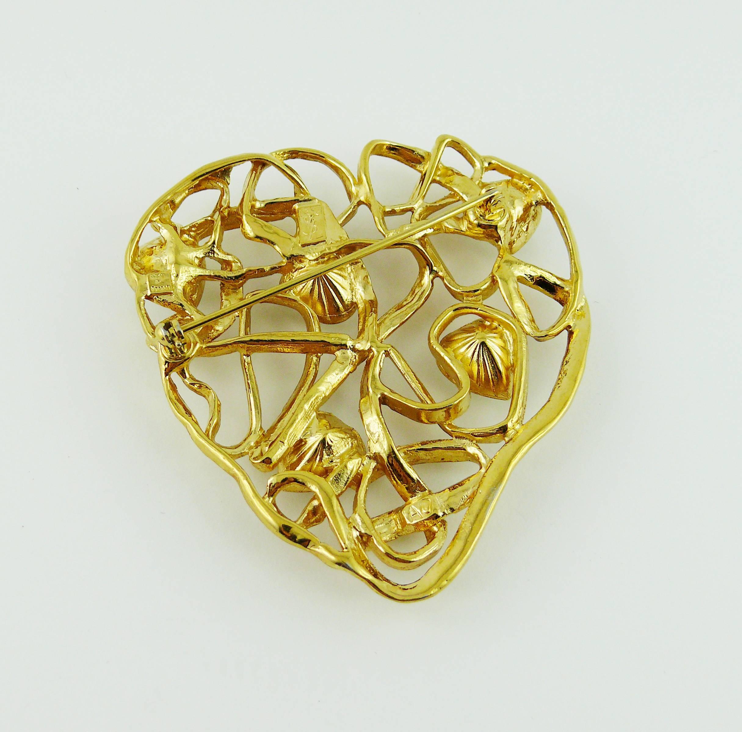 Women's Yves Saint Laurent YSL Massive Vintage Jewelled Heart Brooch