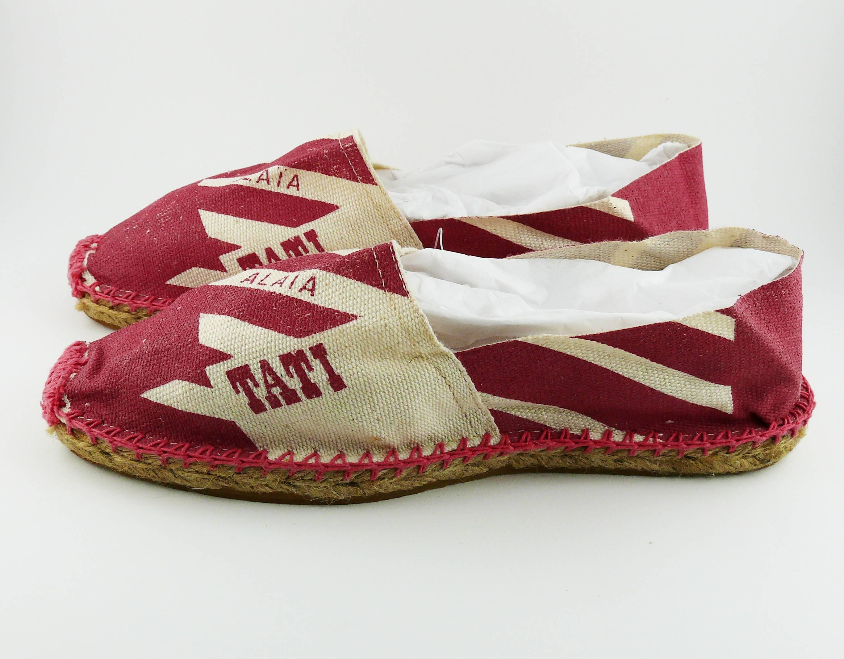 Women's Alaia Vintage Iconic Pink and Off-white Canvas Espadrilles Rare Size 37 (FR)
