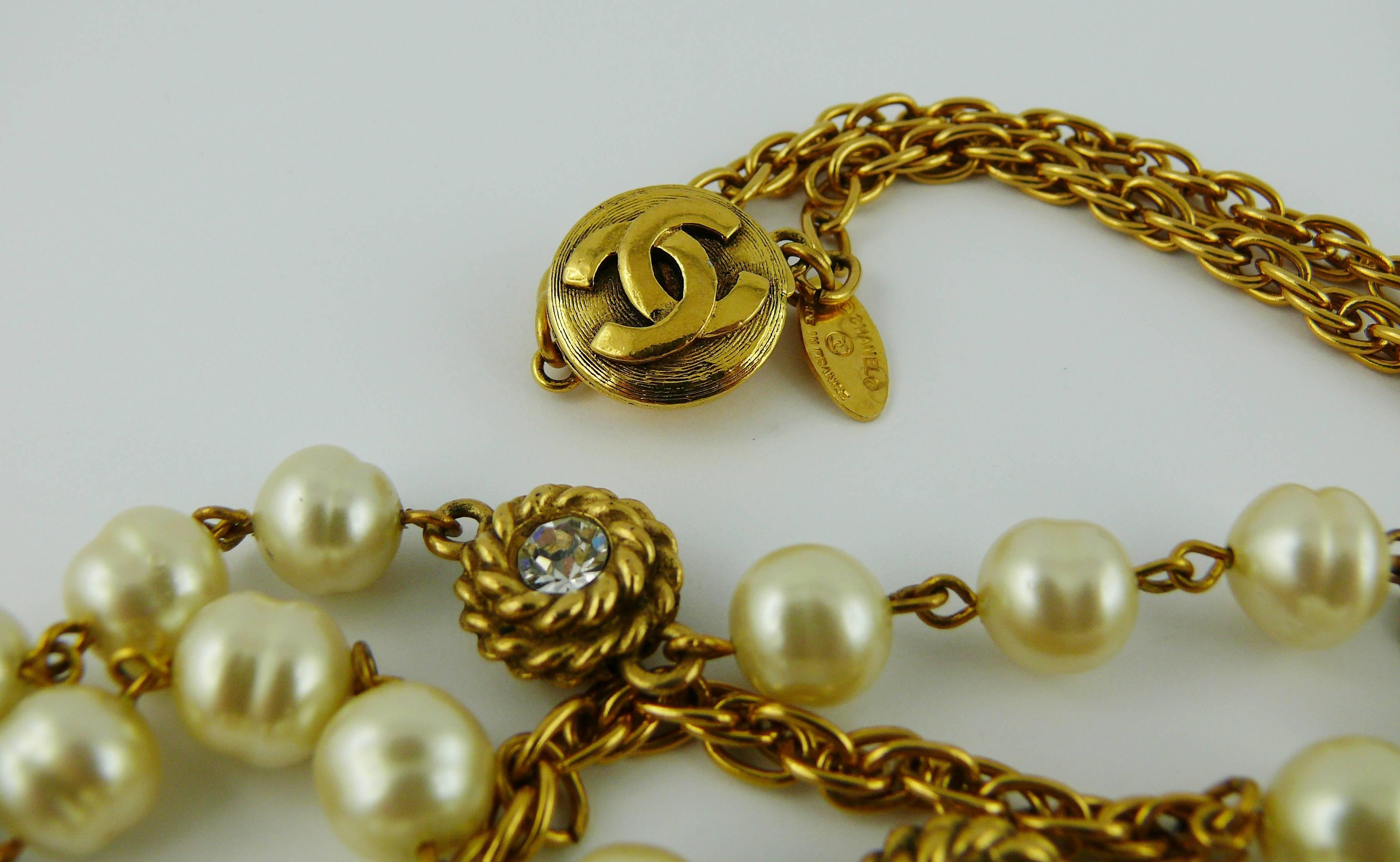 Chanel Vintage 1980s Classic Pearl and Crystal Sautoir Necklace 1