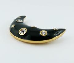 Christian Dior Vintage Jewelled Black Crescent Moon Brooch