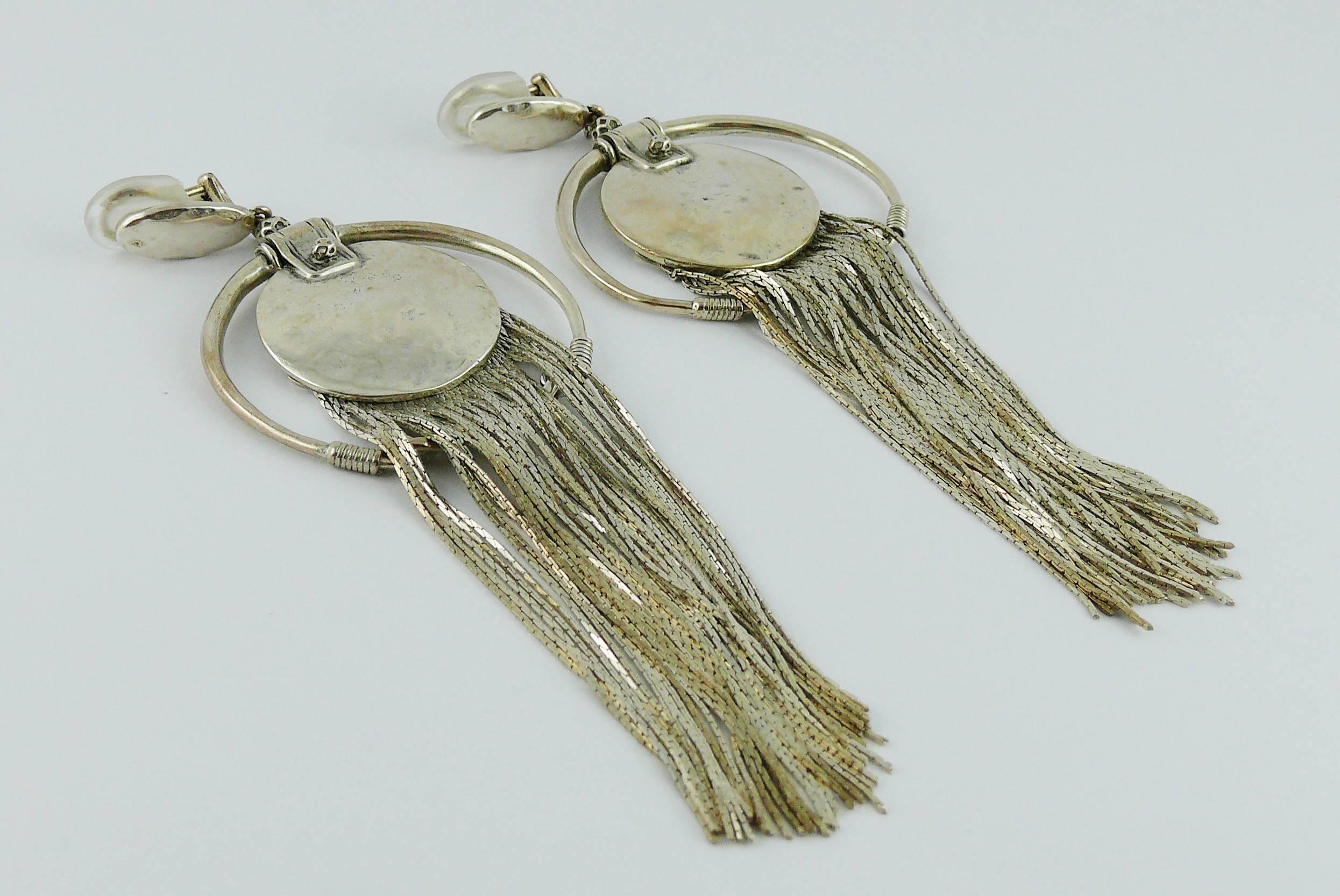 Jean Paul Gaultier Vintage Sterling Silver Fringed Hoop Dangling Earrings In Excellent Condition In Nice, FR