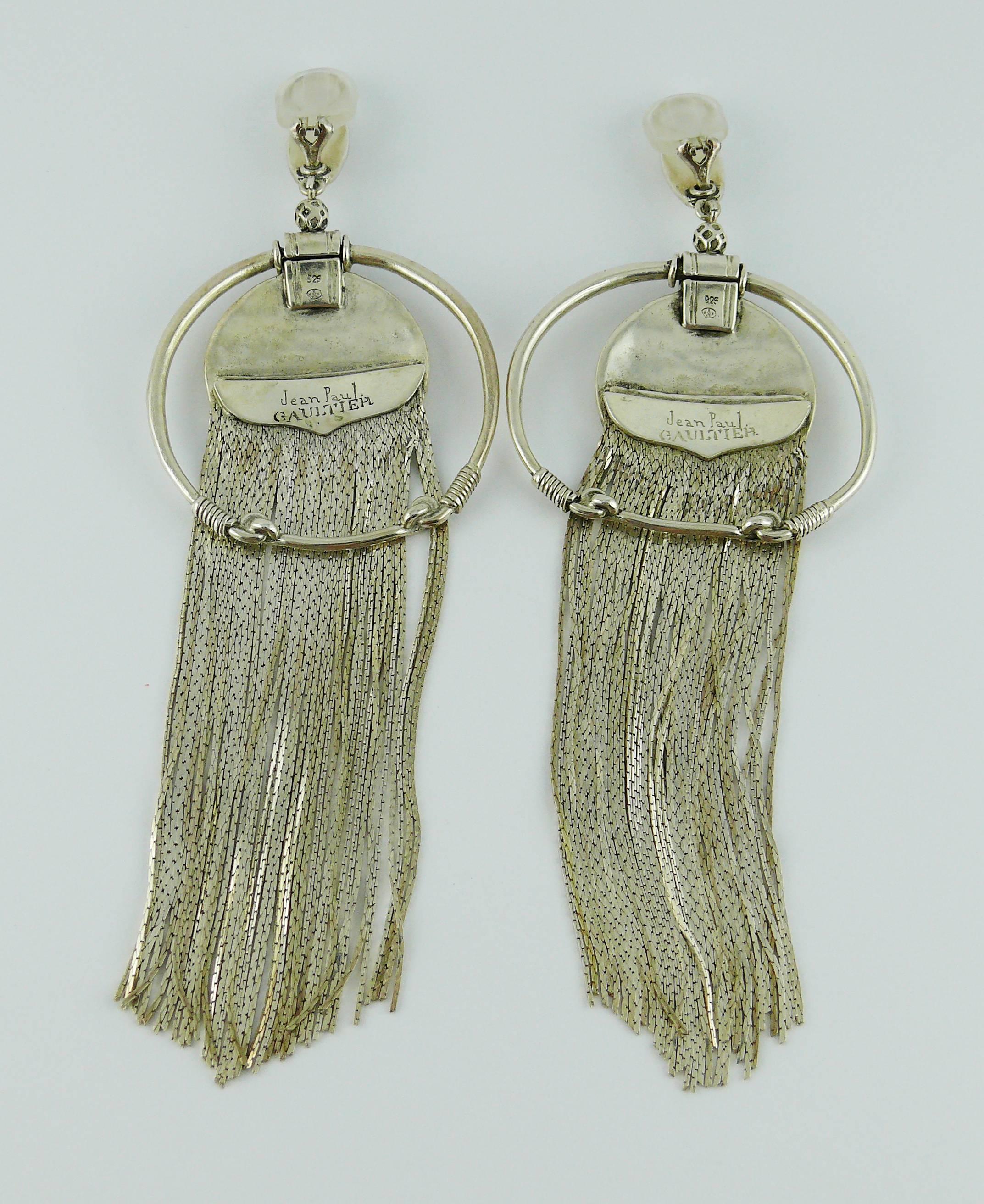 Women's Jean Paul Gaultier Vintage Sterling Silver Fringed Hoop Dangling Earrings