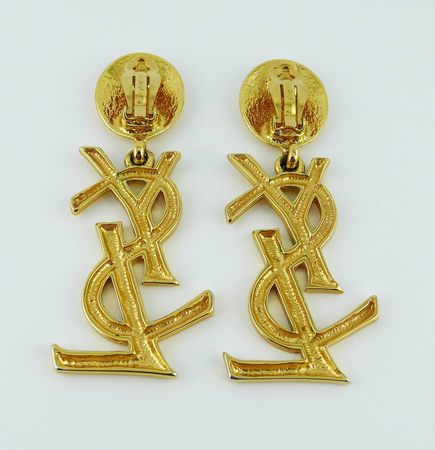 Yves Saint Laurent YSL Vintage Rare Massive Iconic Logo Dangling