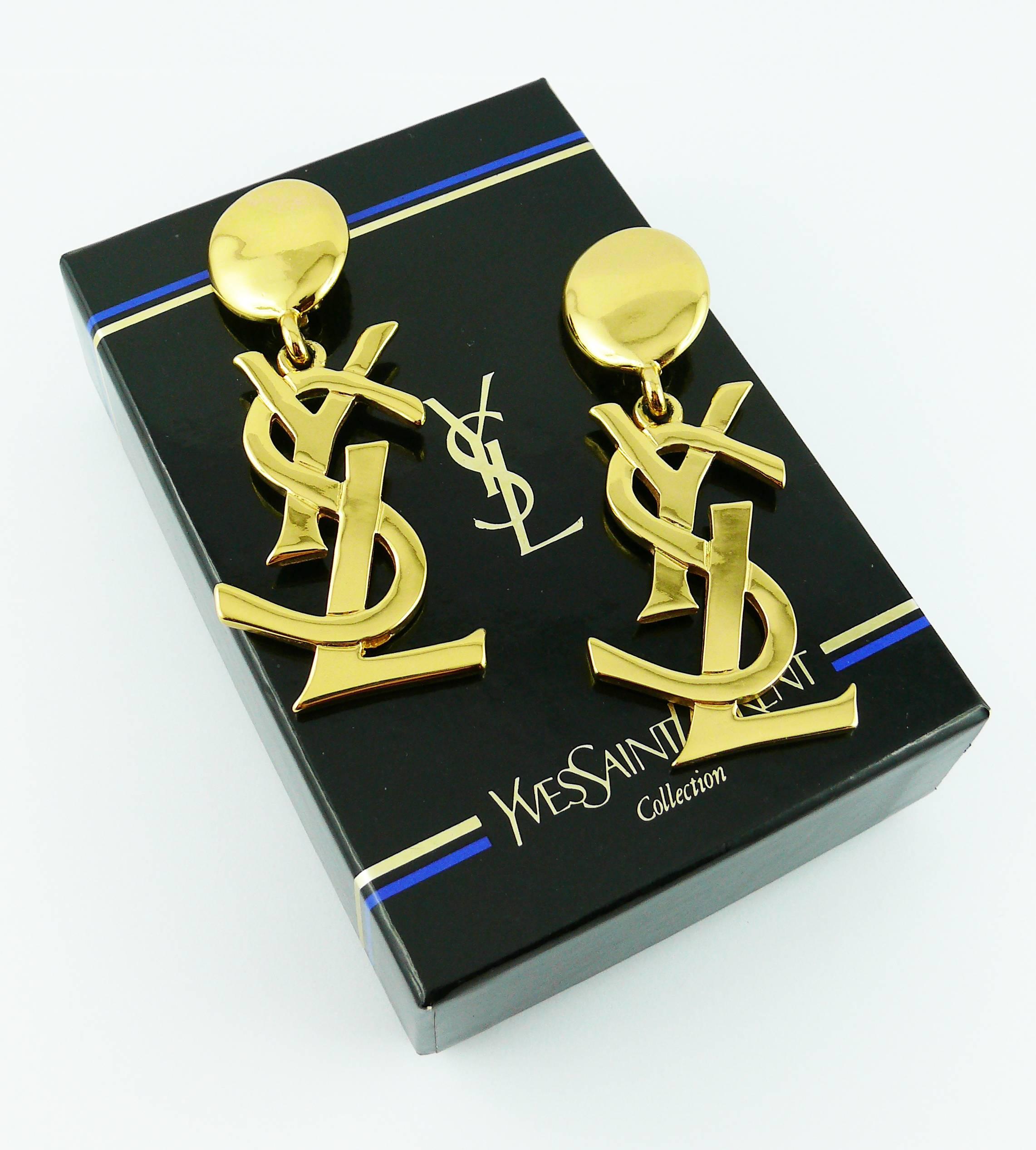Women's Yves Saint Laurent YSL Vintage Rare Massive Iconic Logo Dangling Earrings