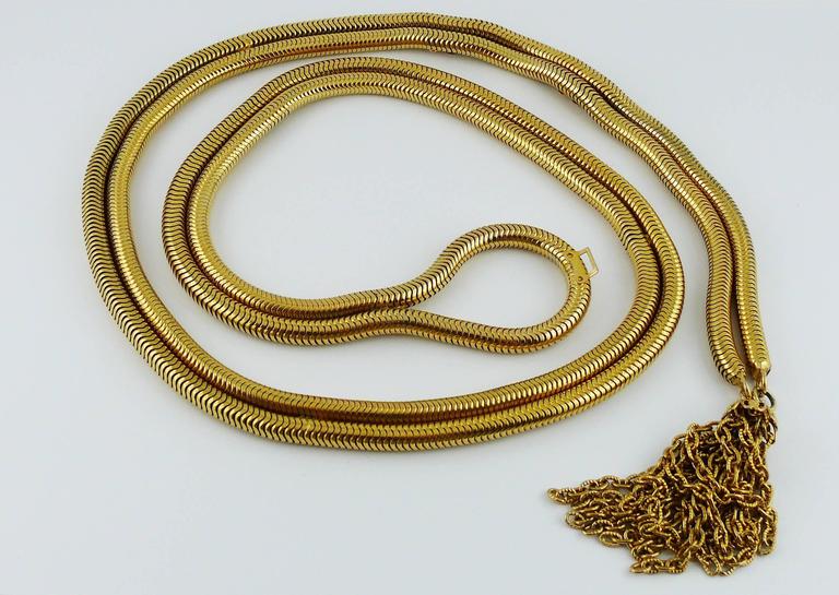 Christian Dior Vintage Gold Toned Lariat Snake Chain Belt For Sale at