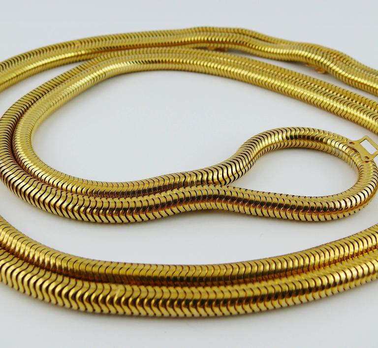 Christian Dior Vintage Gold Toned Lariat Snake Chain Belt For Sale at