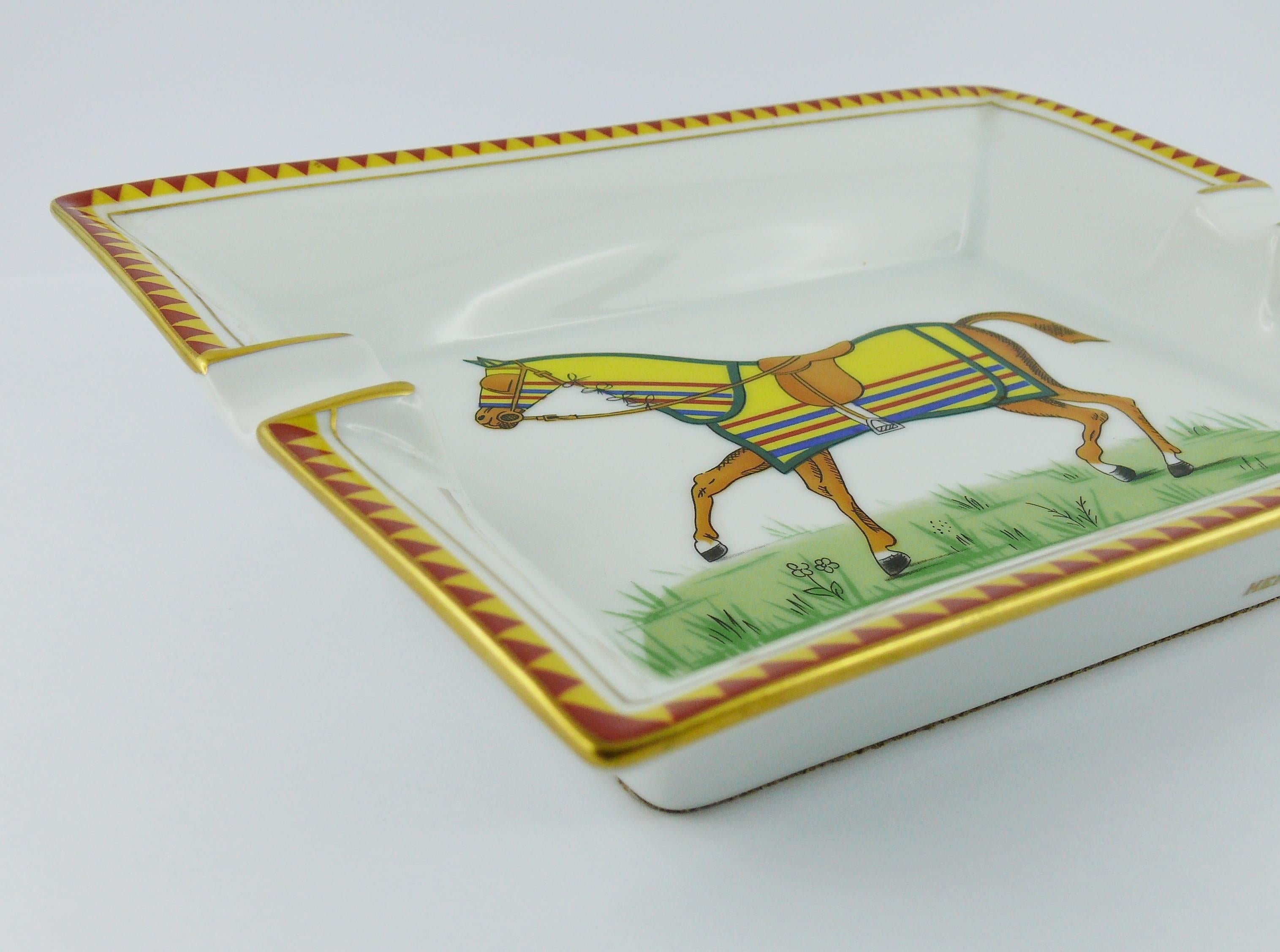 Gray Hermes Large Equestrian Porcelain Cigar Ashtray Pin Tray